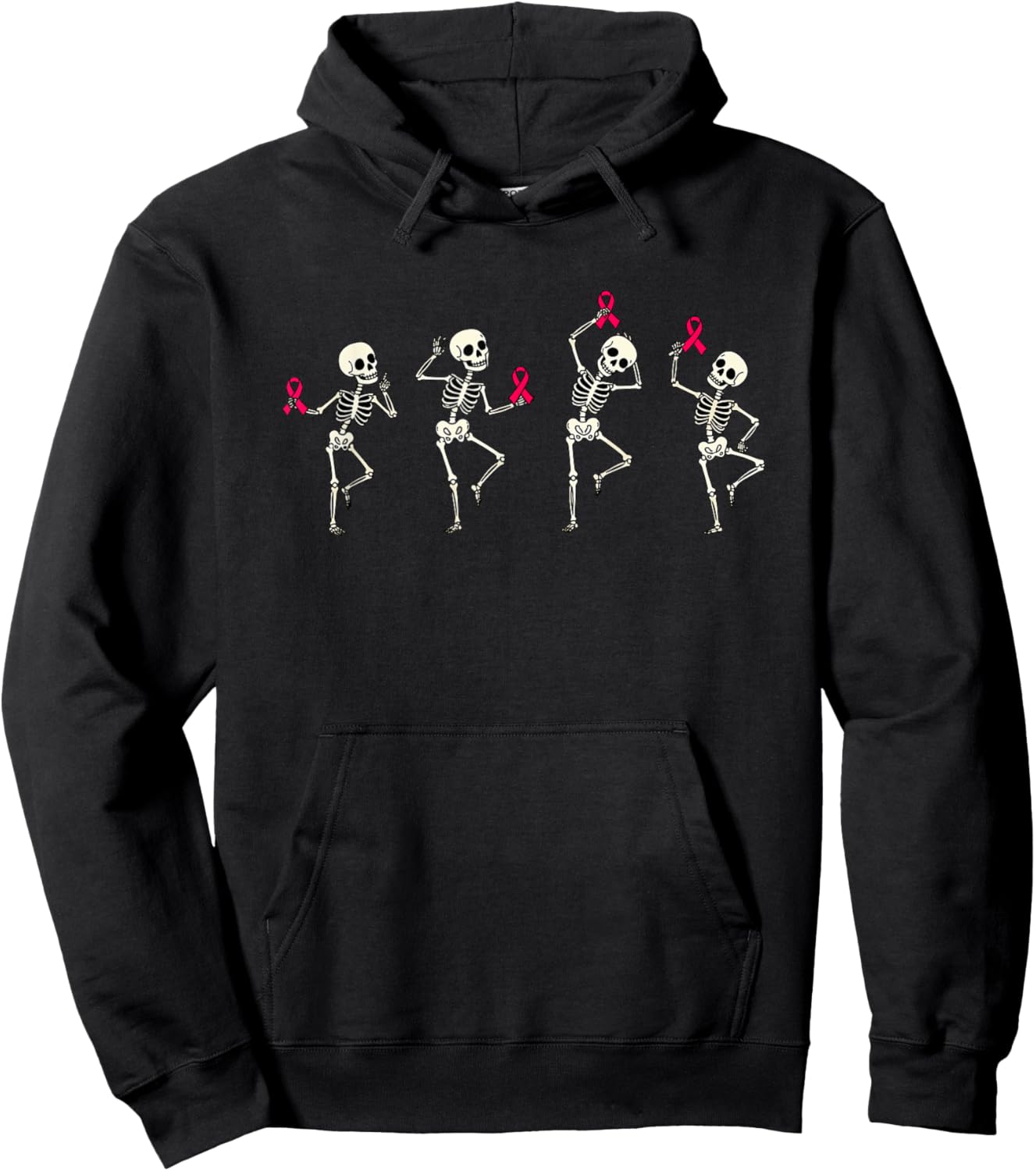 Funny Dancing Skeletons Pink Ribbon Awareness Halloween Hoodie - Hoodie | Black