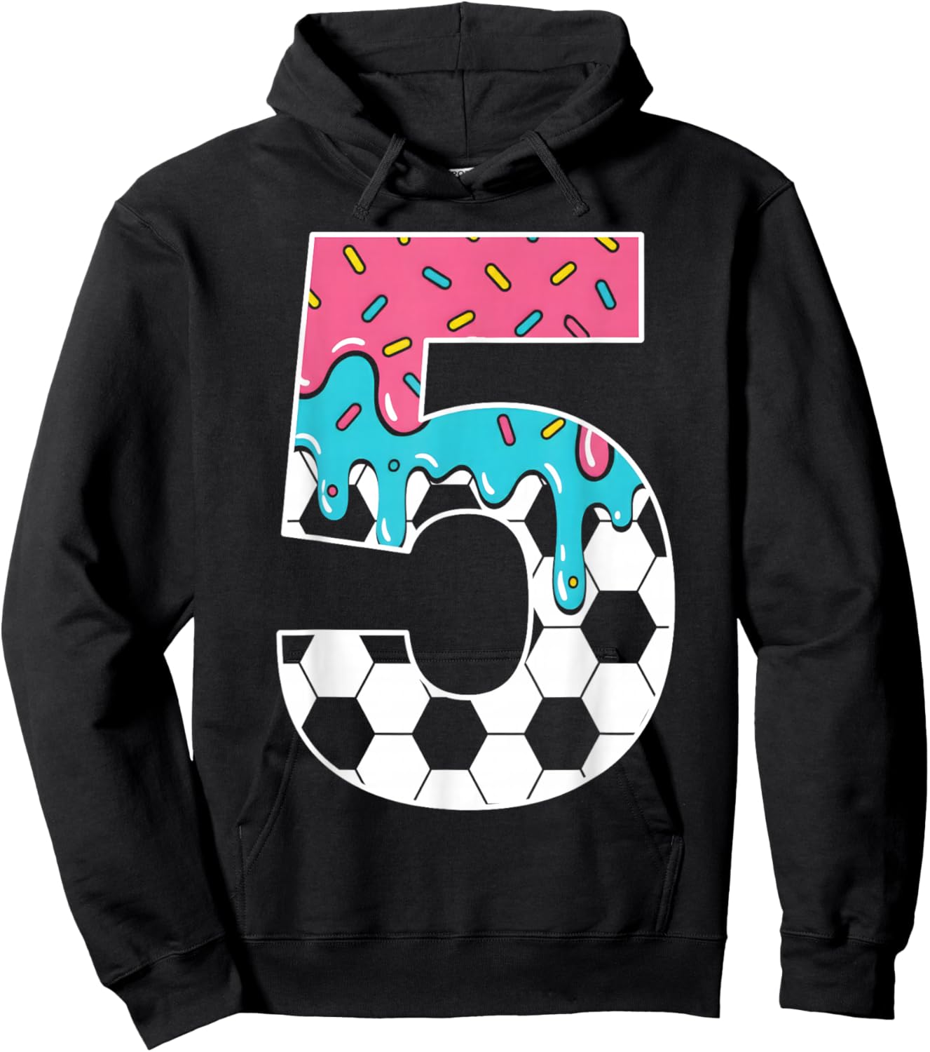Soccer 5 Year Old Ice Cream Drip Youth 5th Birthday Boy 5 Hoodie - Hoodie | Black