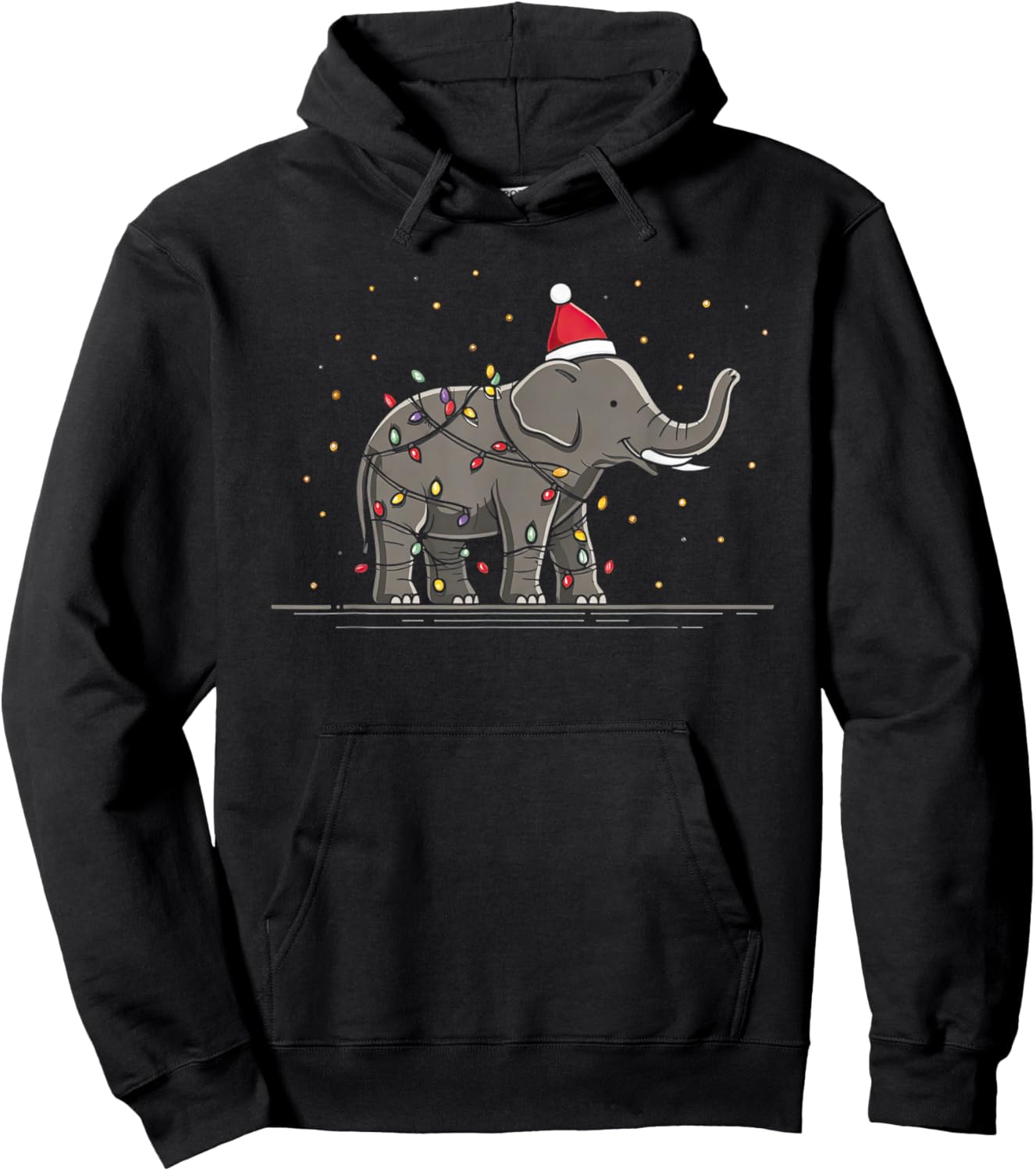 Funny Elephant Christmas Graphics Animal Lights Lover Hoodie - Hoodie | Black