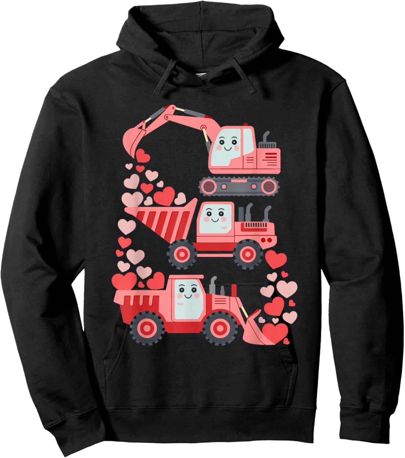 Kids Valentines Excavator Truck Valentine Boys Toddler Hoodie - Hoodie | Black