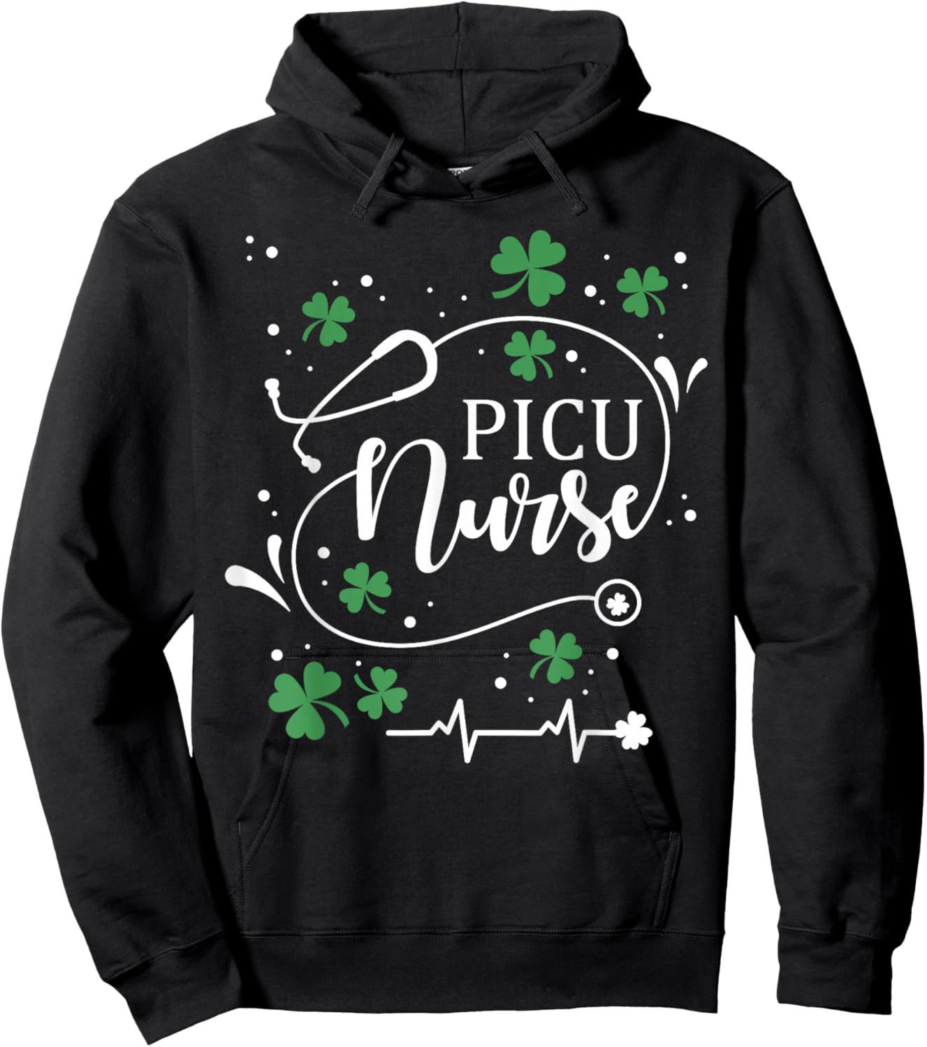 St Patrick's Day PICU Nurse Irish Shamrock St Paddy Hoodie - Hoodie | Black