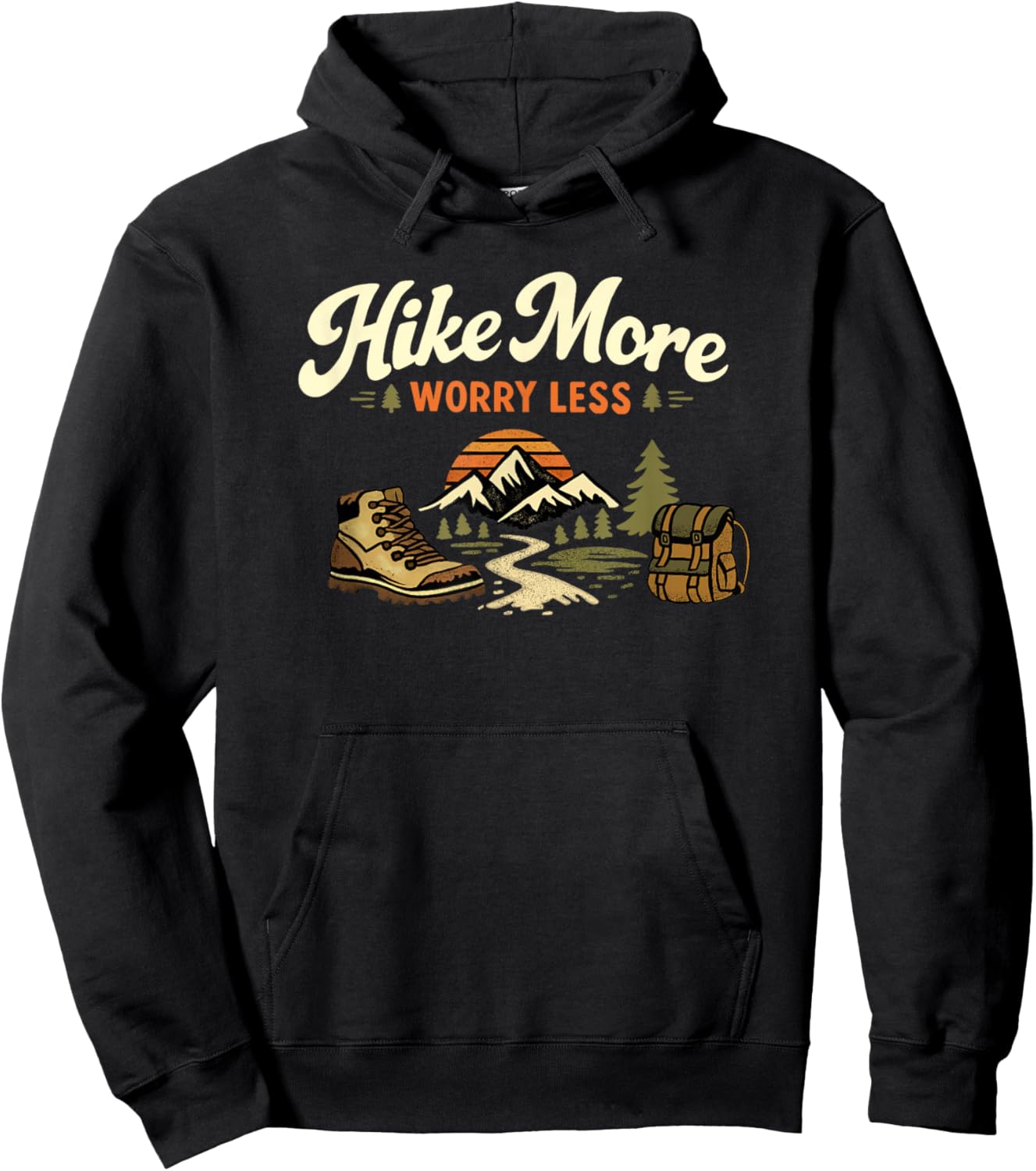 Hike More Worry Less Hiking Design for Nature Lovers Hoodie - Hoodie | Black