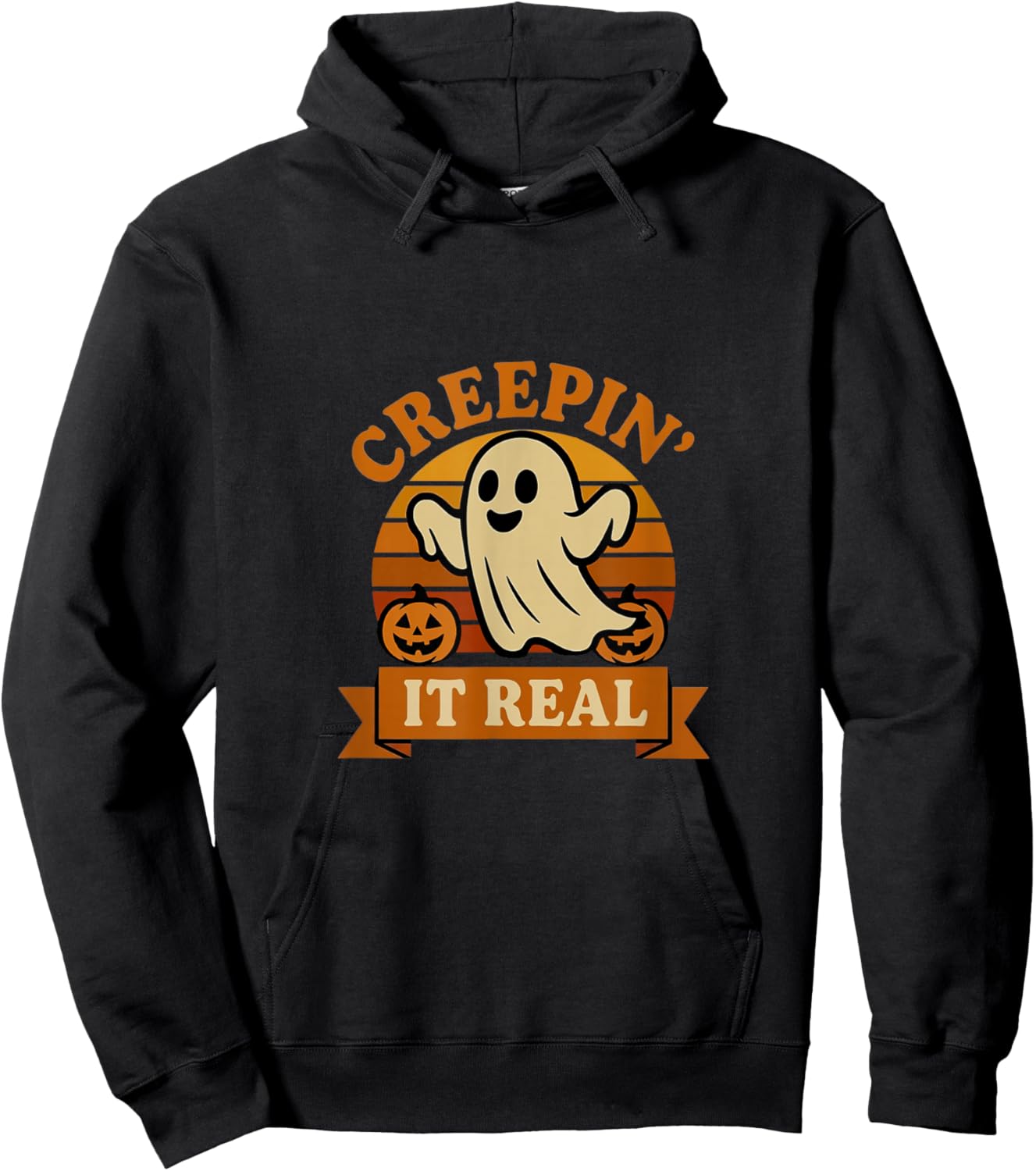 Creepin It Real Retro Ghost Funny Halloween Design Hoodie - Hoodie | Black