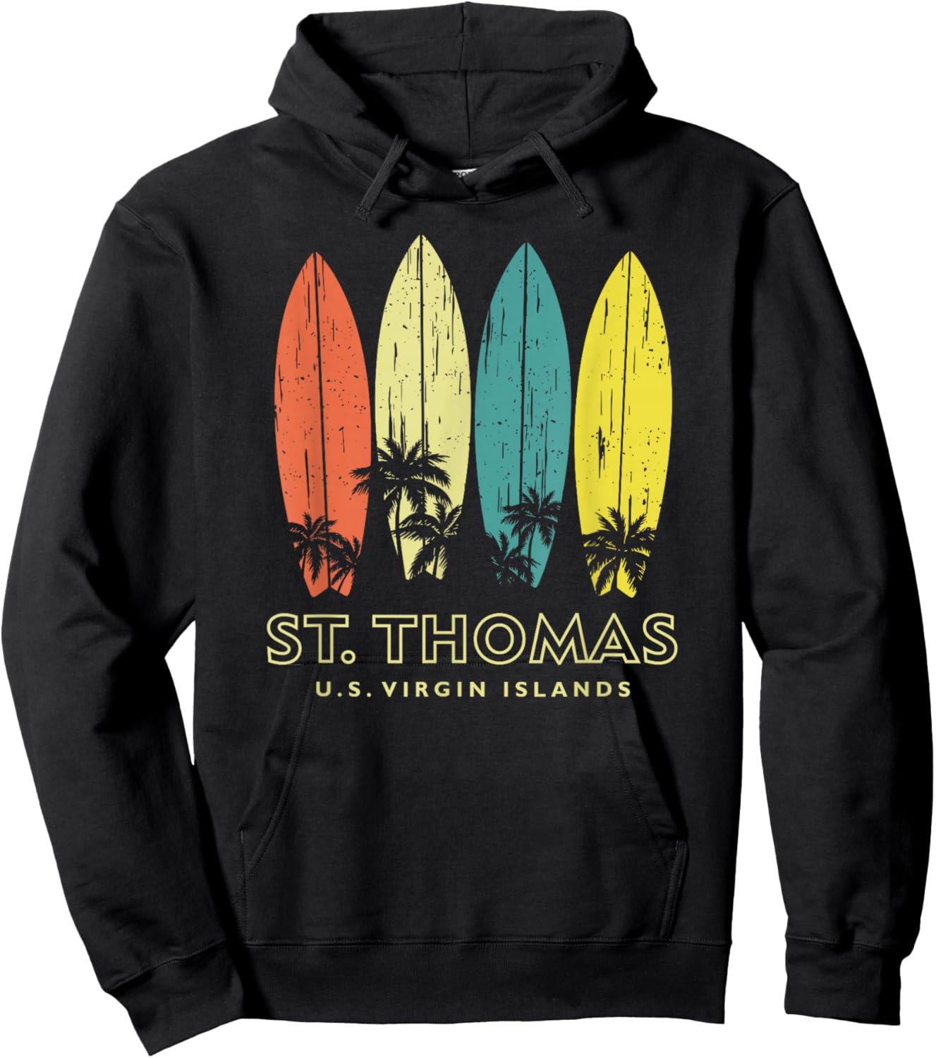 St Thomas Retro Surfboards Vintage Boys Girls Souvenir Hoodie - Hoodie | Black