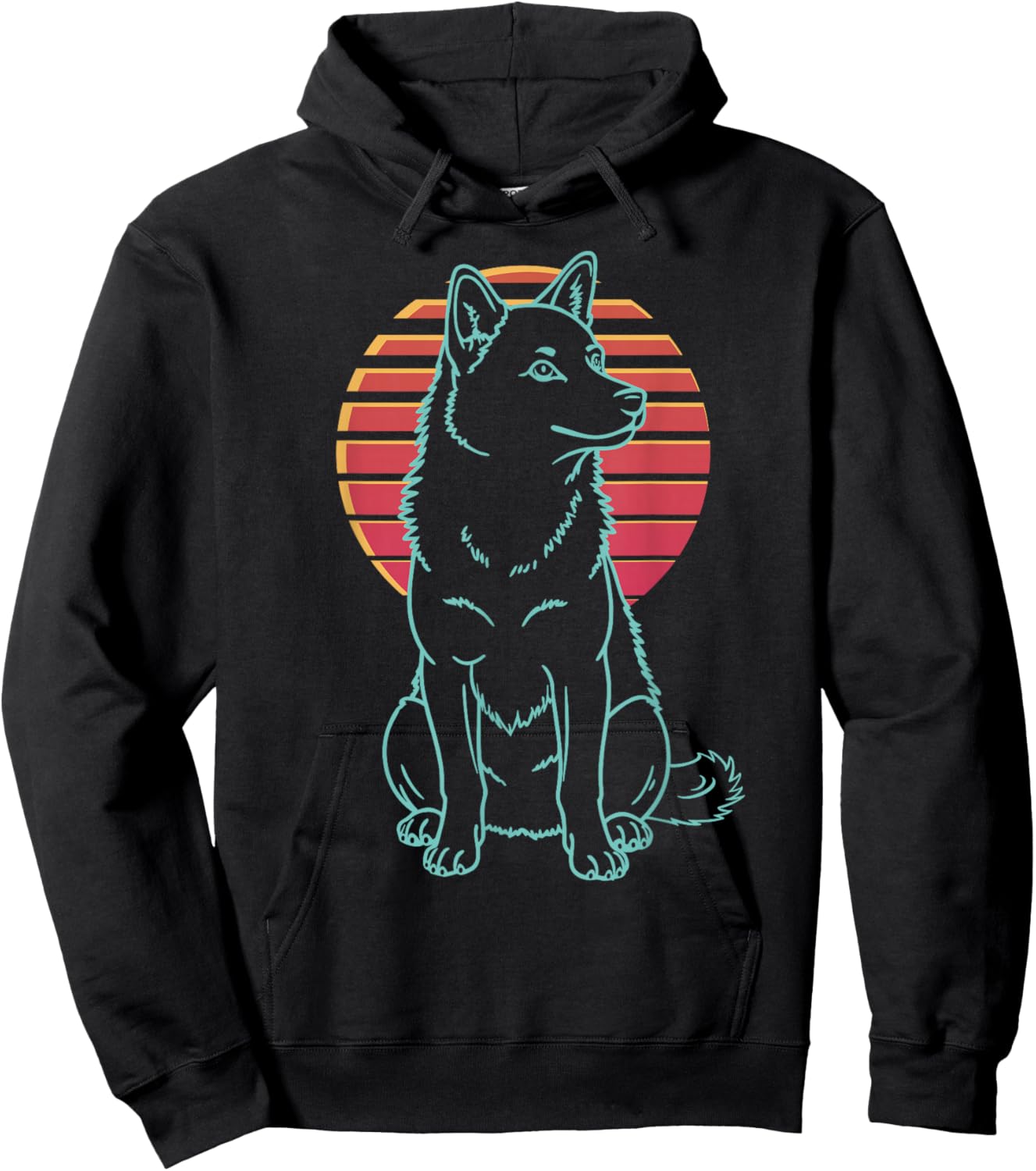 Siberian Husky Lover Dog Owner Retro Synthwave 80s Hoodie - Hoodie | Black