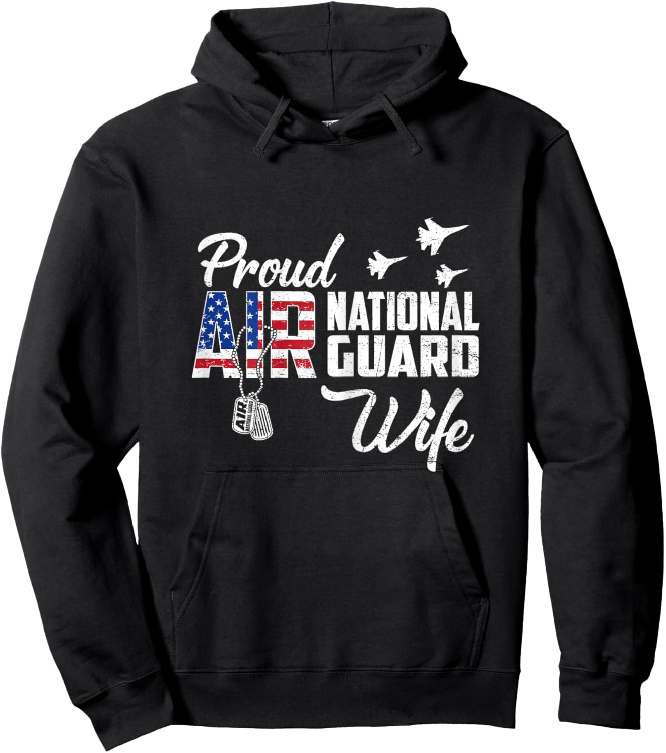 Proud Air National Guard Wife Flag US Family Matching Hoodie - Hoodie | Black