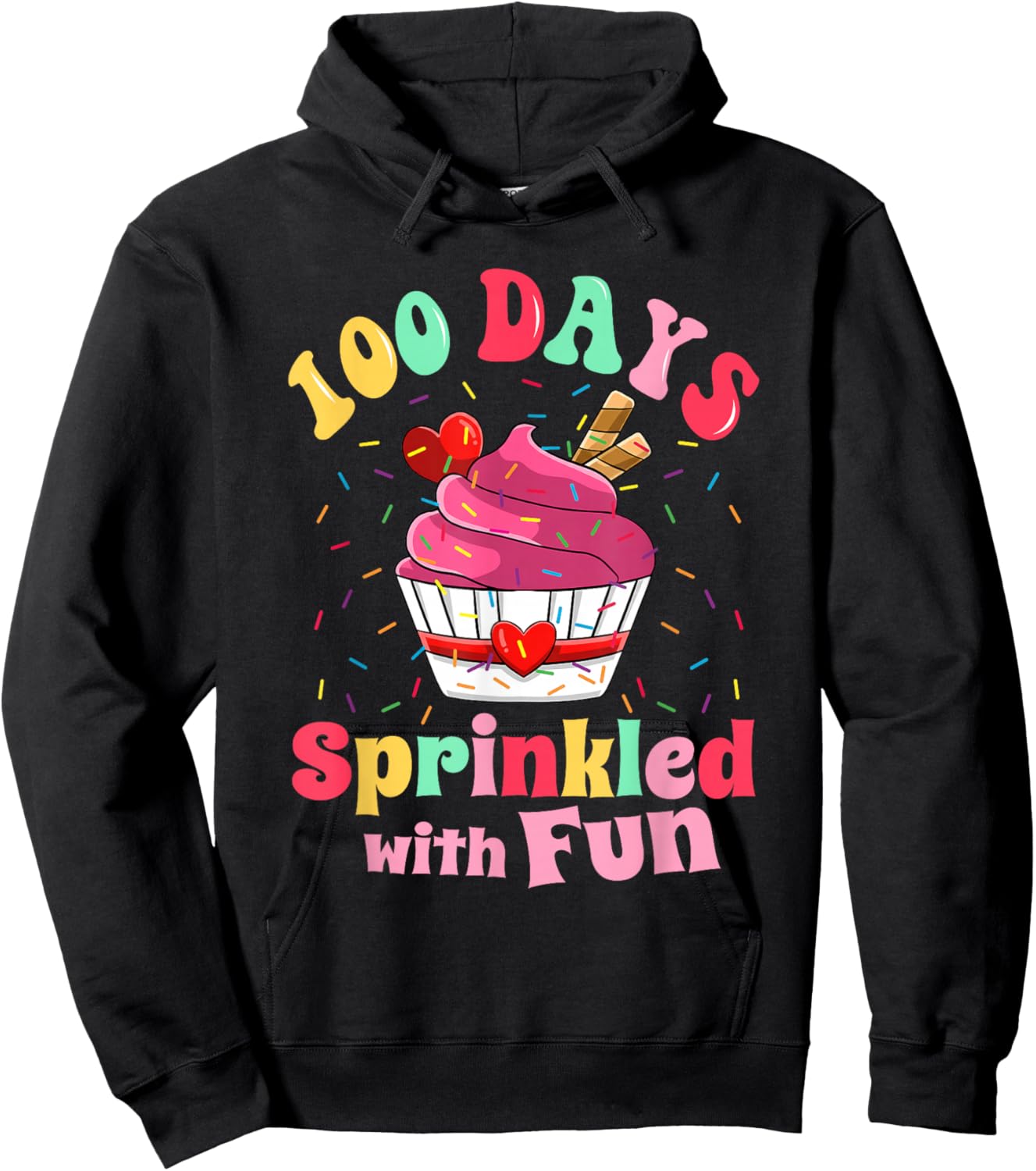 100 Days Sprinkled with Fun Cupcake 100th Day of School Kids Hoodie - Hoodie | Black