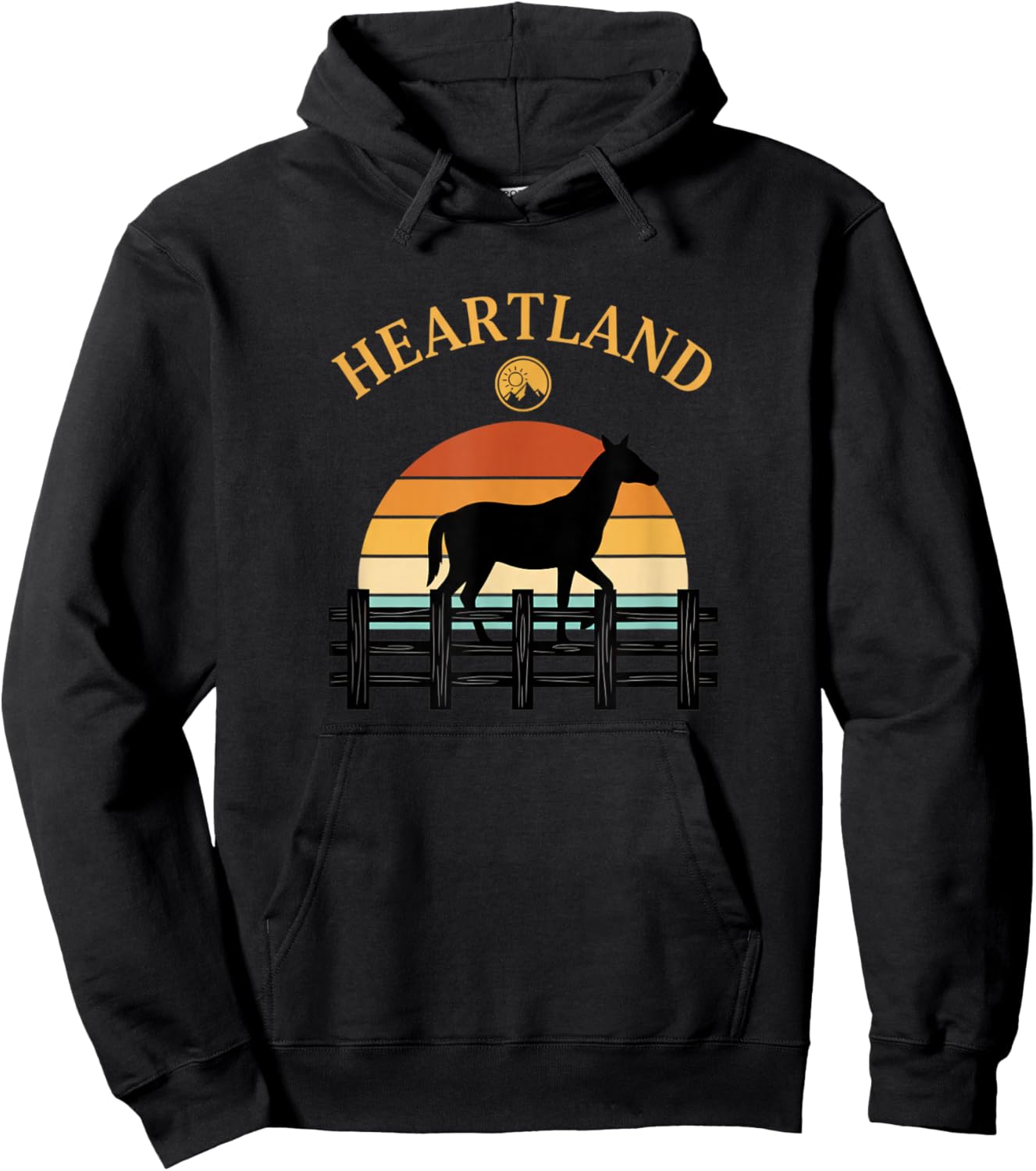 Heartland Horse Sunset Silhouette Farm Country Rustic Hoodie - Hoodie | Black