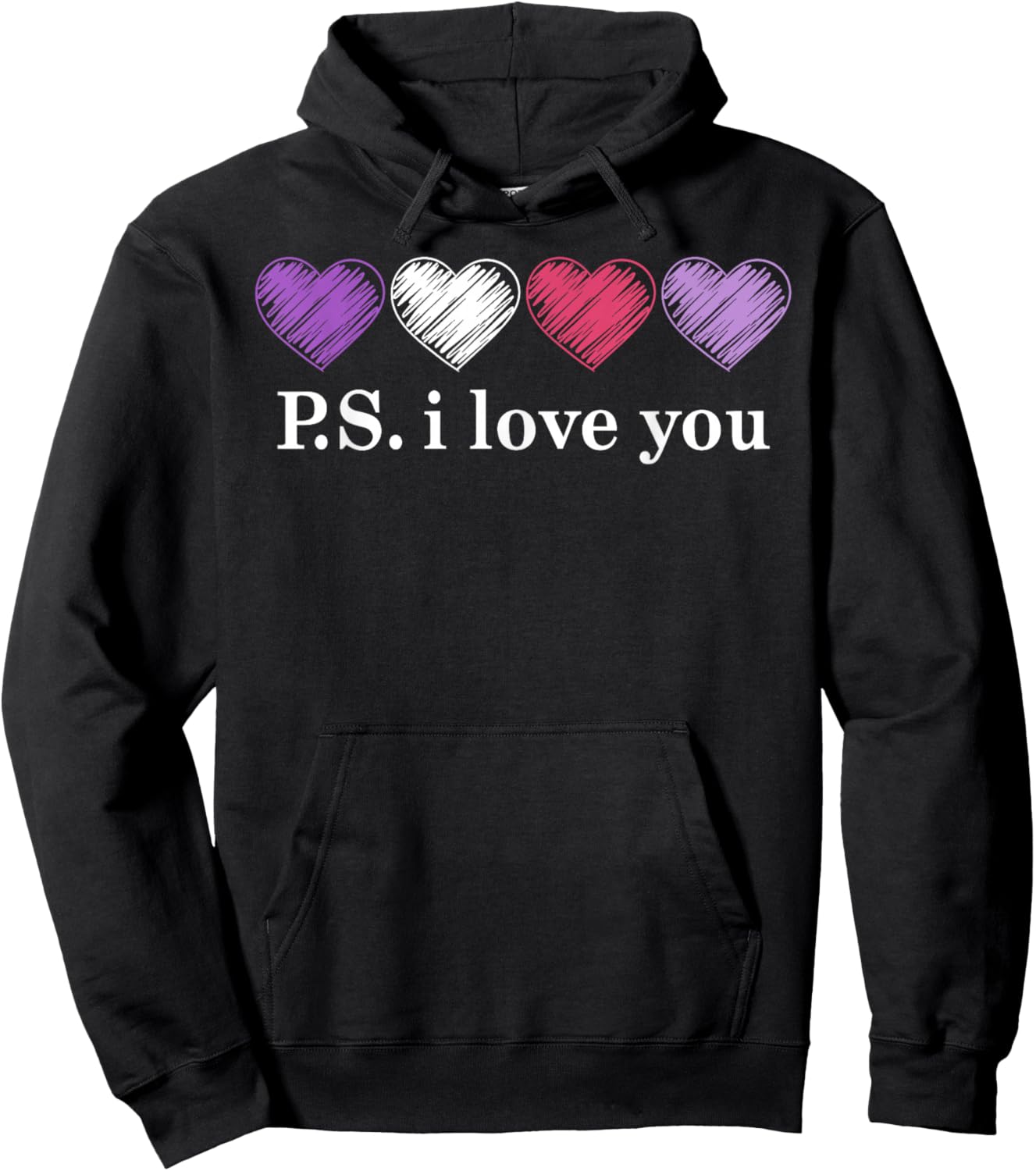 PS I Love You Day Valentine's Day Purple Heart Women Men Kid Hoodie - Hoodie | Black