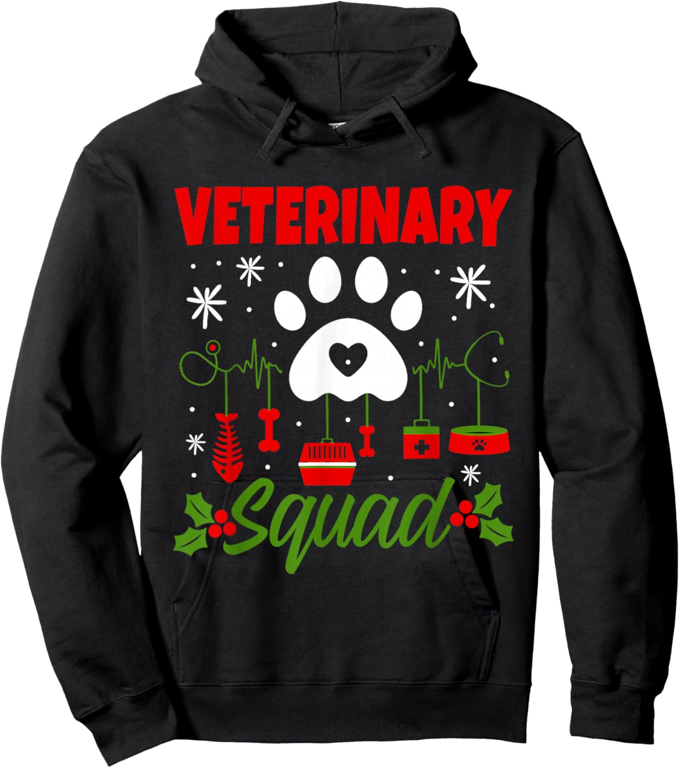 Veterinary Squad Christmas Vet Crew Tech Matching Holiday Hoodie - Hoodie | Black