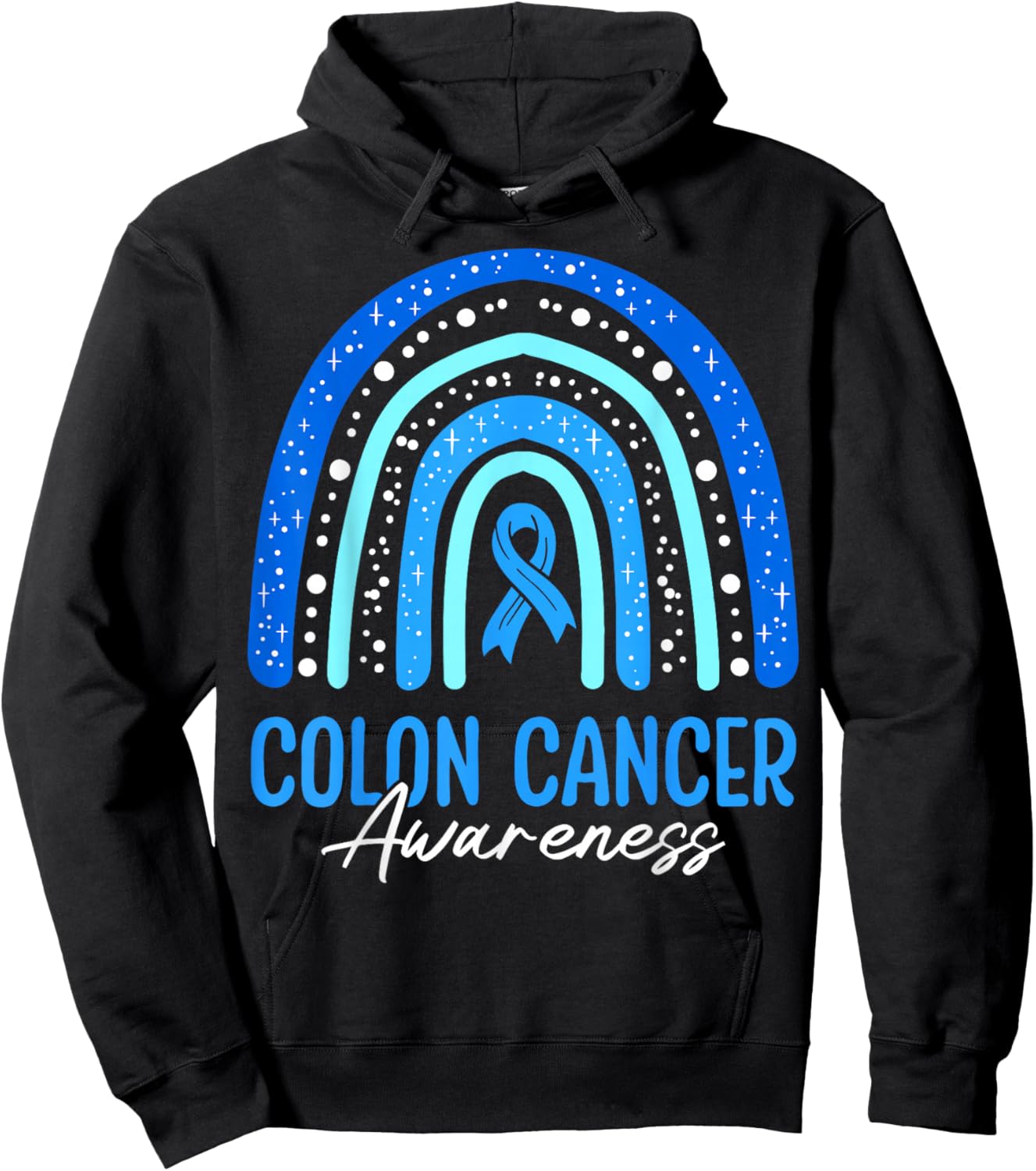 Blue Ribbon Rainbow Colorectal Colon Cancer Awareness Month Hoodie - Hoodie | Black