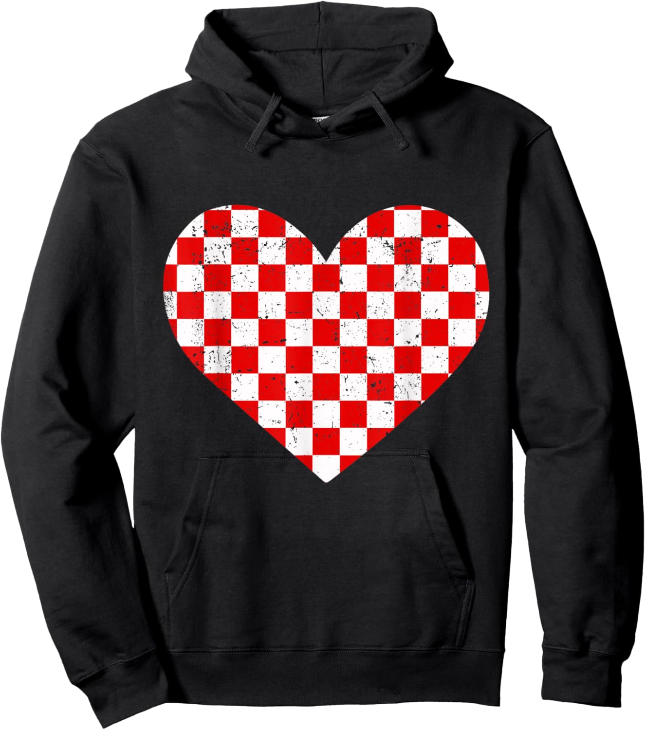 Girls Valentines Heart Silhouette Checkerboard Retro Hoodie - Hoodie | Black