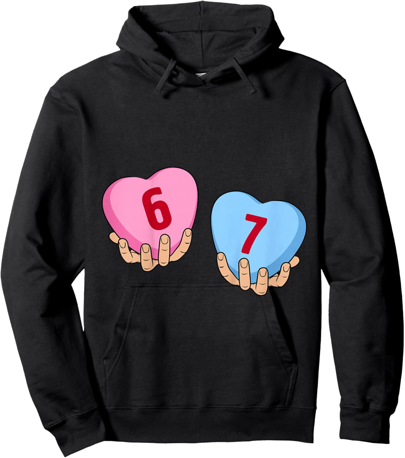 Kids Hands Holding 6 7 Hearts Funny Valentine's Day Giant Candy Hoodie - Hoodie | Black