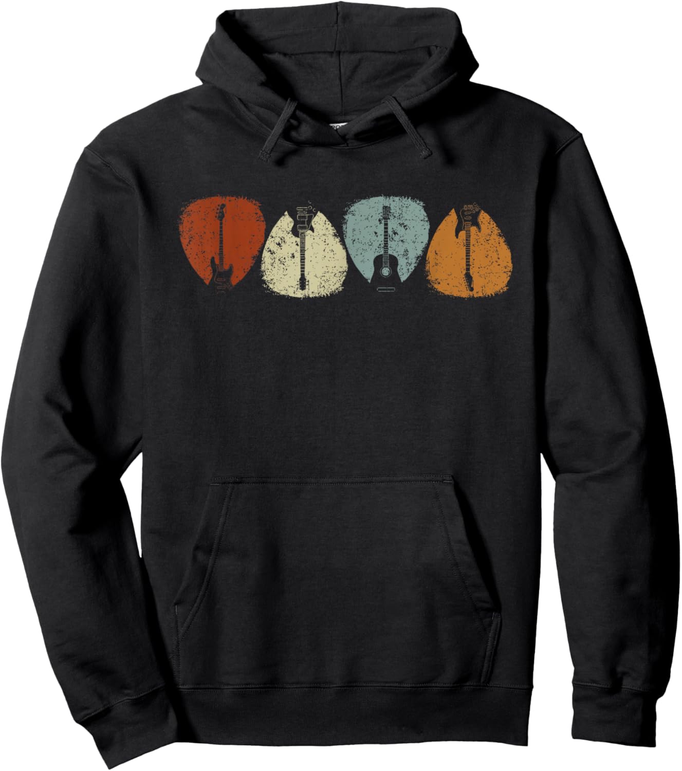 Vintage Guitar Pick Rock Star Guitarist Music Electric Bass Hoodie - Hoodie | Black