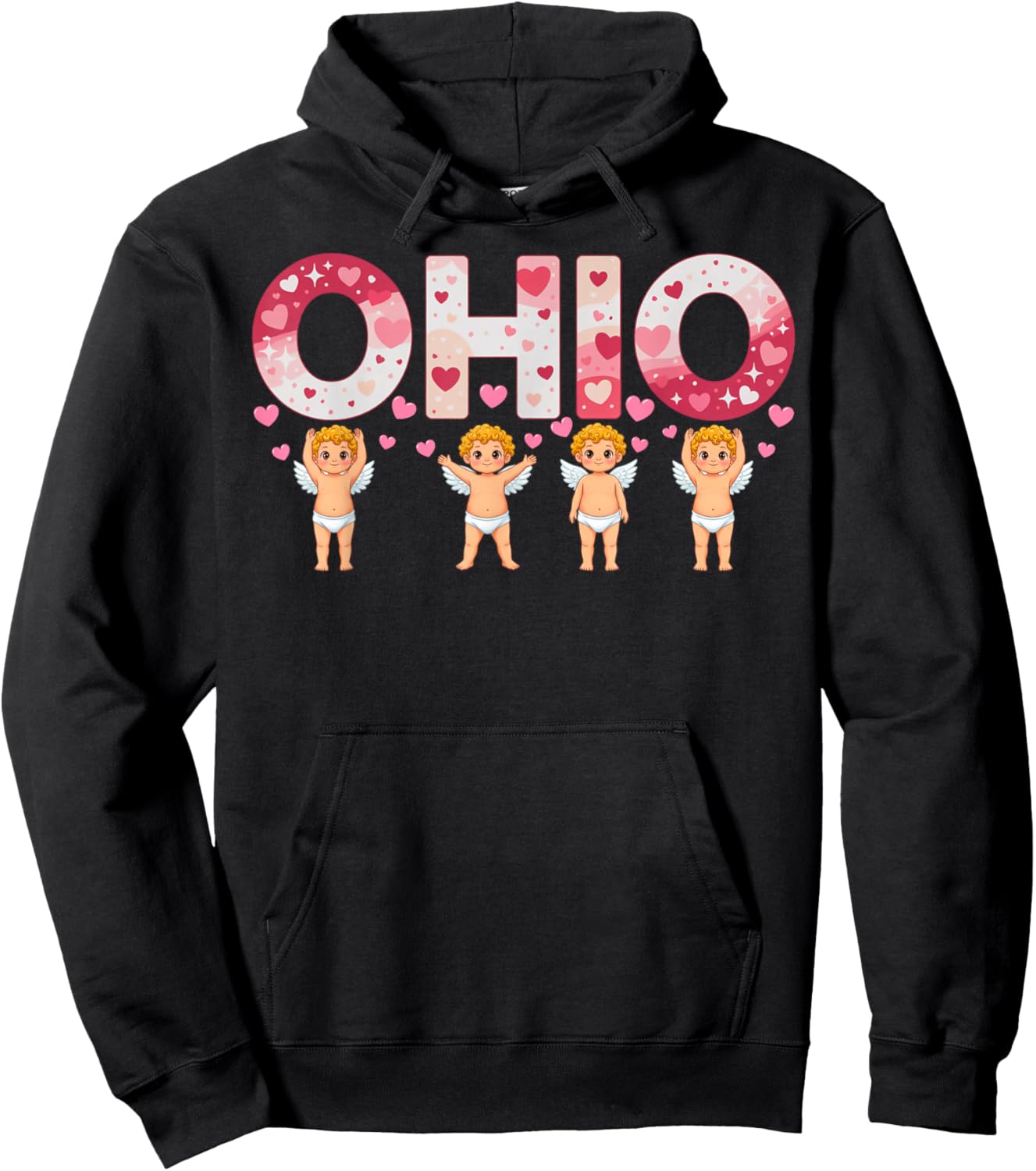 Funny Ohio Cupid Midwestern Party O-H-I-O in Valentine Team Hoodie - Hoodie | Black