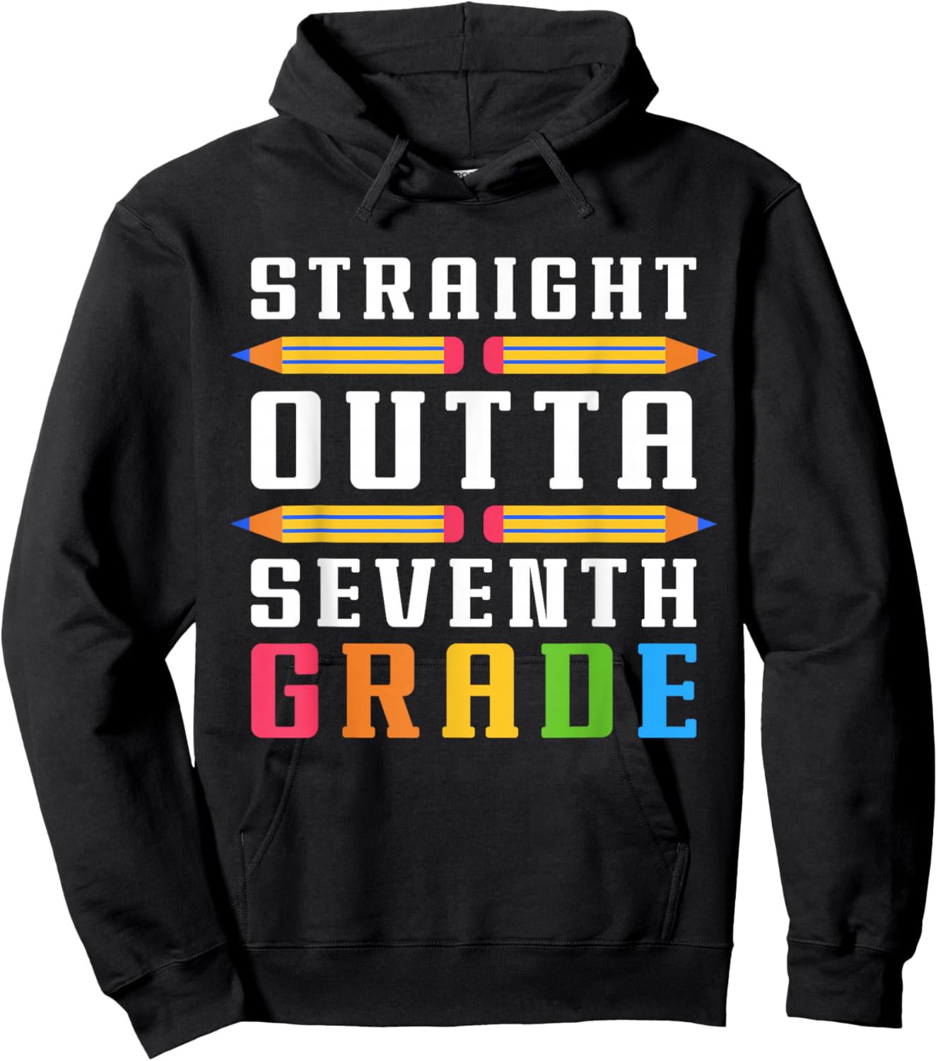 Straight Outta Seventh Grade Graduation Fun Back to School Hoodie - Hoodie | Black