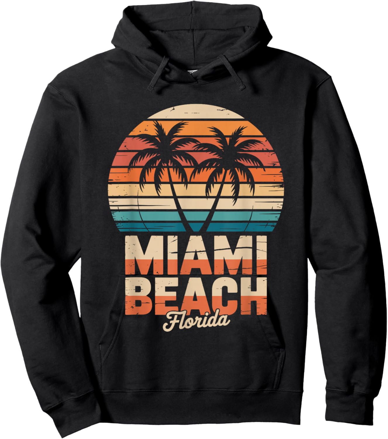 Miami Beach Florida Retro Sunset Scene Vintage Women Men Kid Hoodie - Hoodie | Black
