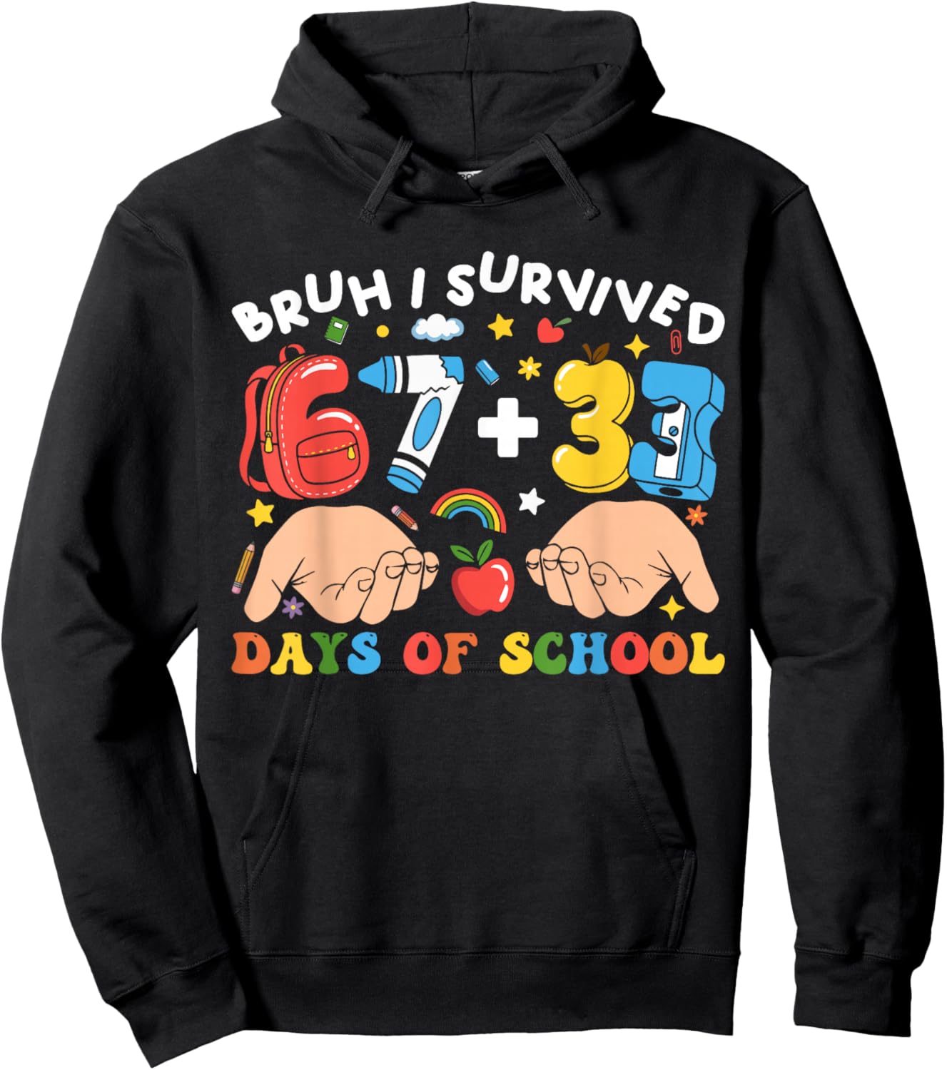 Bruh I Survived 100 Days of School Funny 67 + 33 Days Kids Hoodie - Hoodie | Black