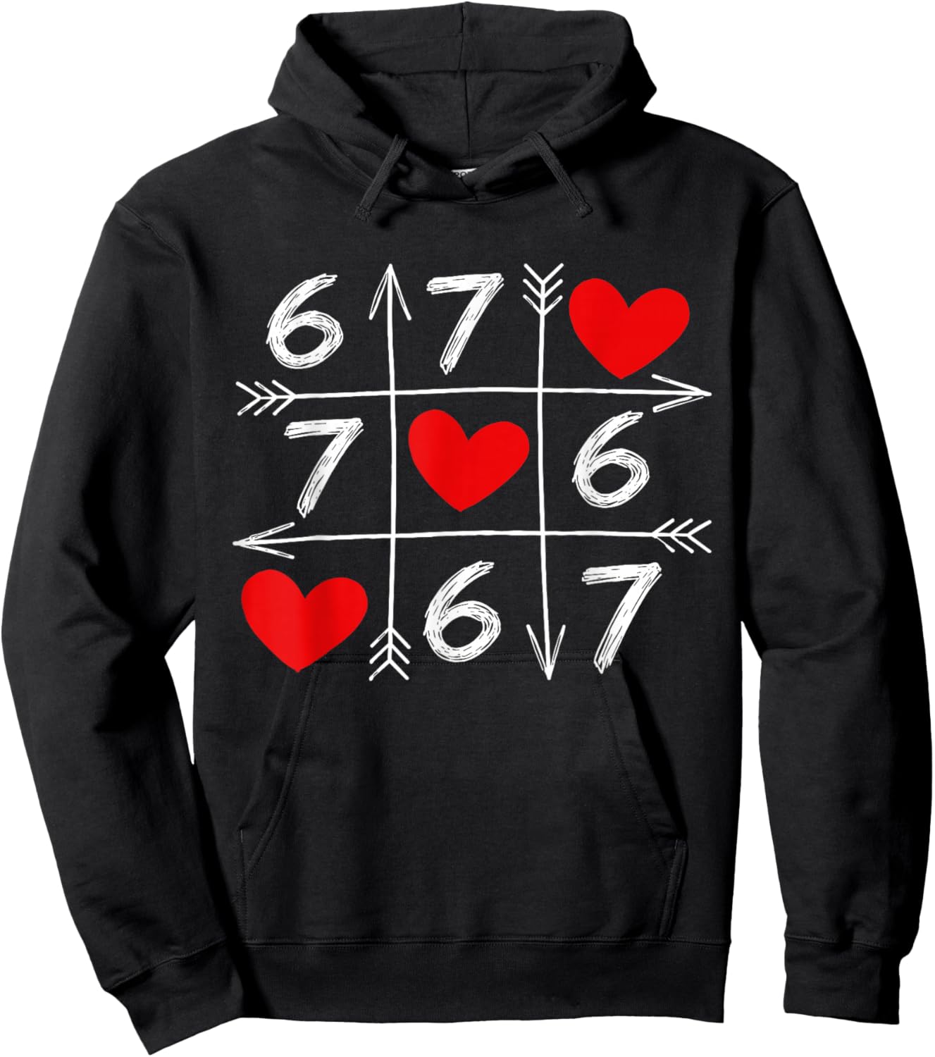 67 Six Seven Meme 6 7 Heart Valentine’s Day Teens Boys Girls Hoodie - Hoodie | Black