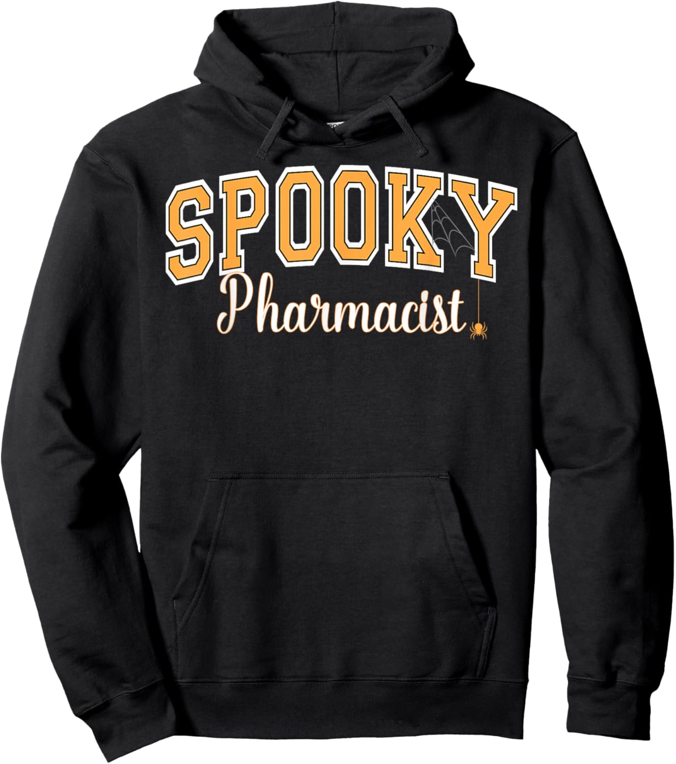 Spooky Pharmacist Halloween Spider Varsity Orange Letters Hoodie - Hoodie | Black
