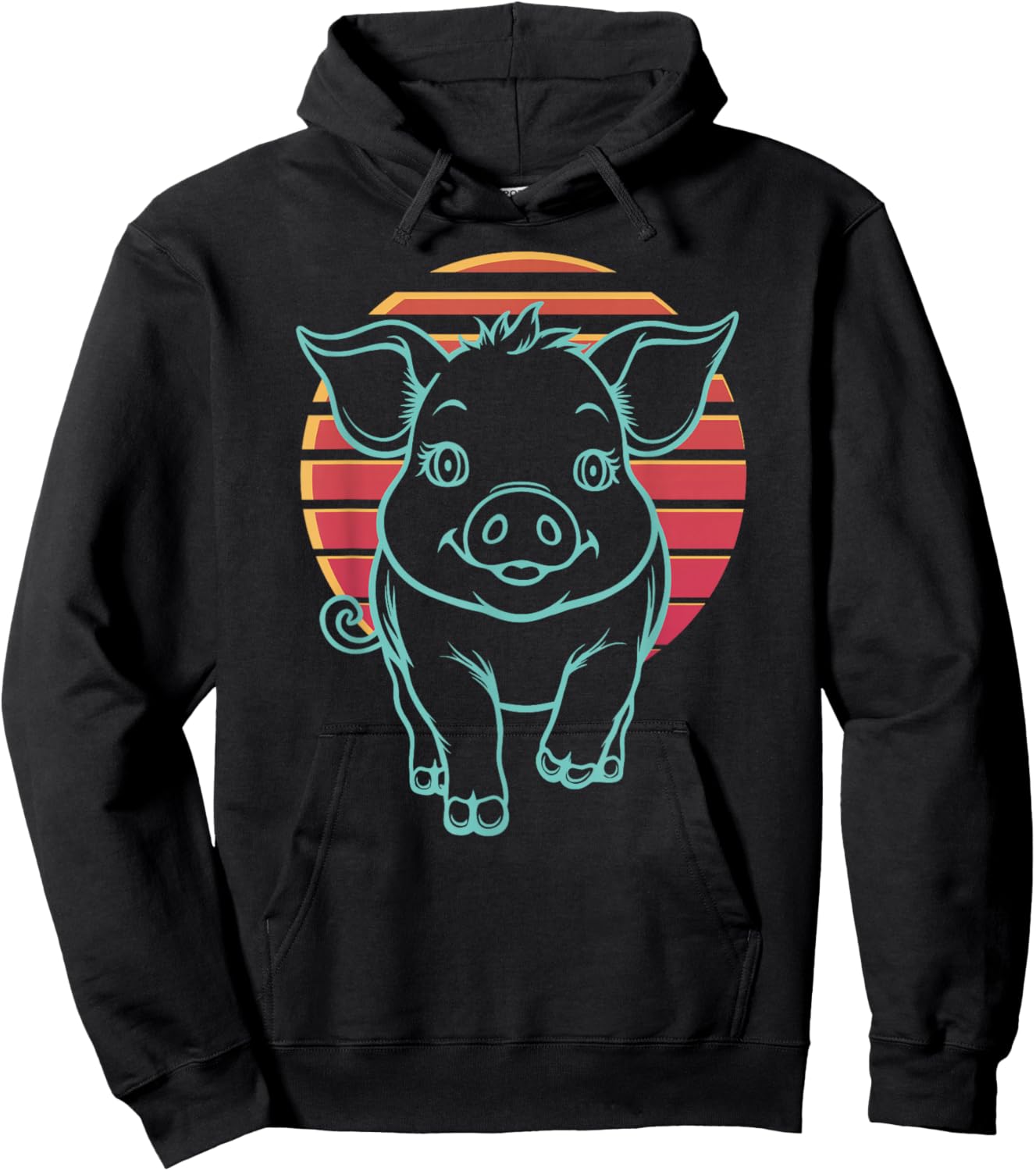 Pig Lover Farmer Farm Animal Retro Synthwave 80s Hoodie - Hoodie | Black