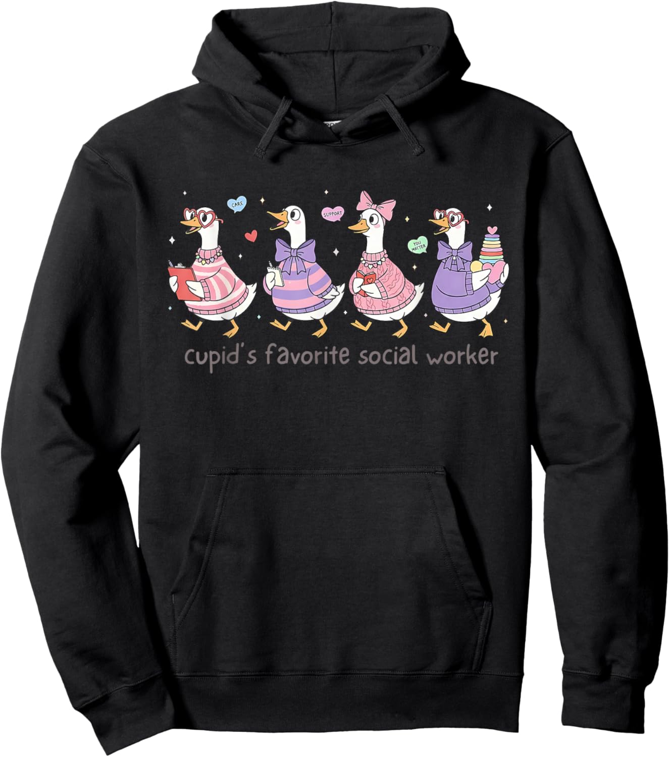 Cupid's Favorite Social Worker Cute Goose Valentines Day MSW Hoodie - Hoodie | Black