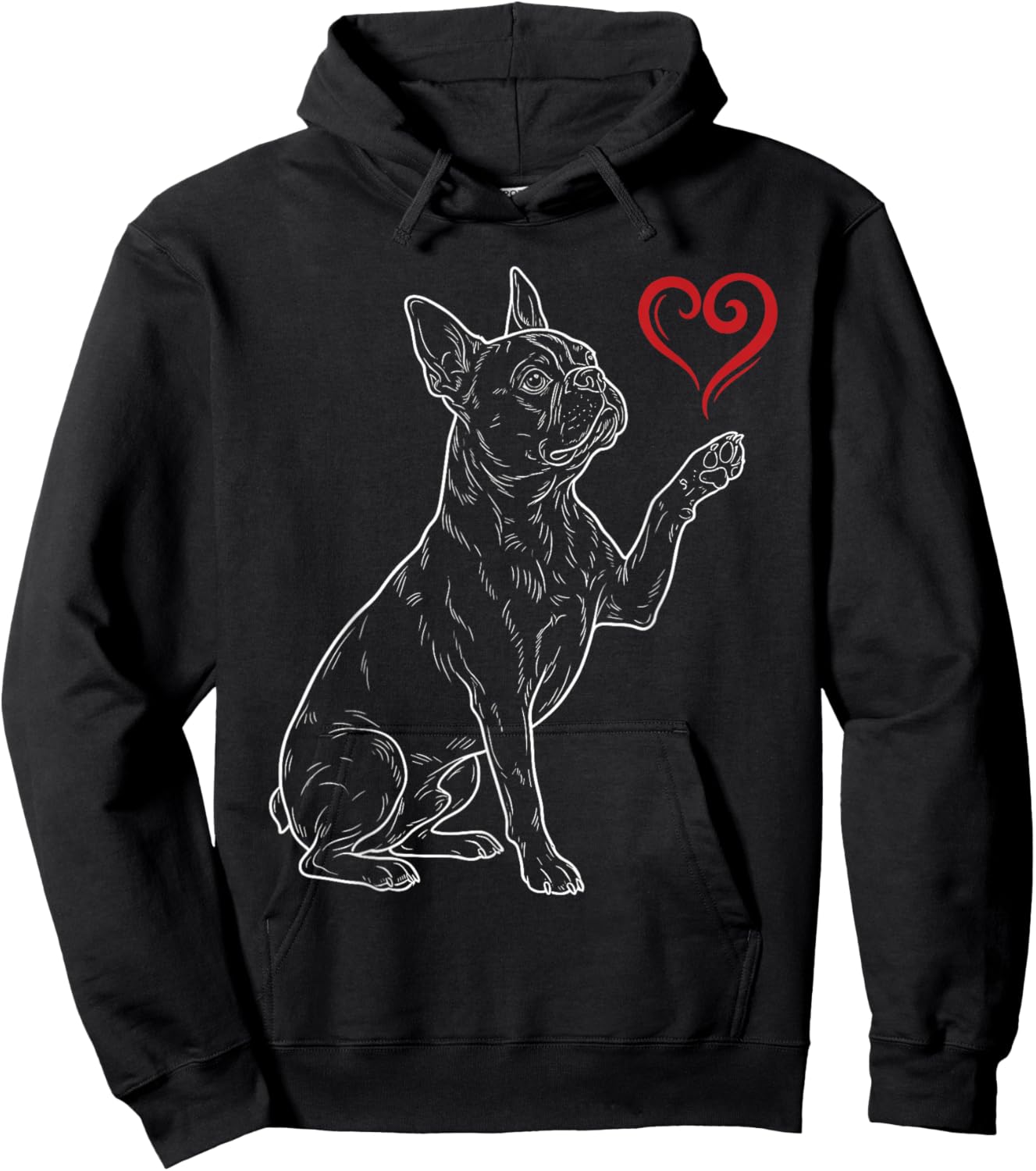 Boston Terrier Lover Dog Art Bostie Holding Heart Valentines Hoodie - Hoodie | Black