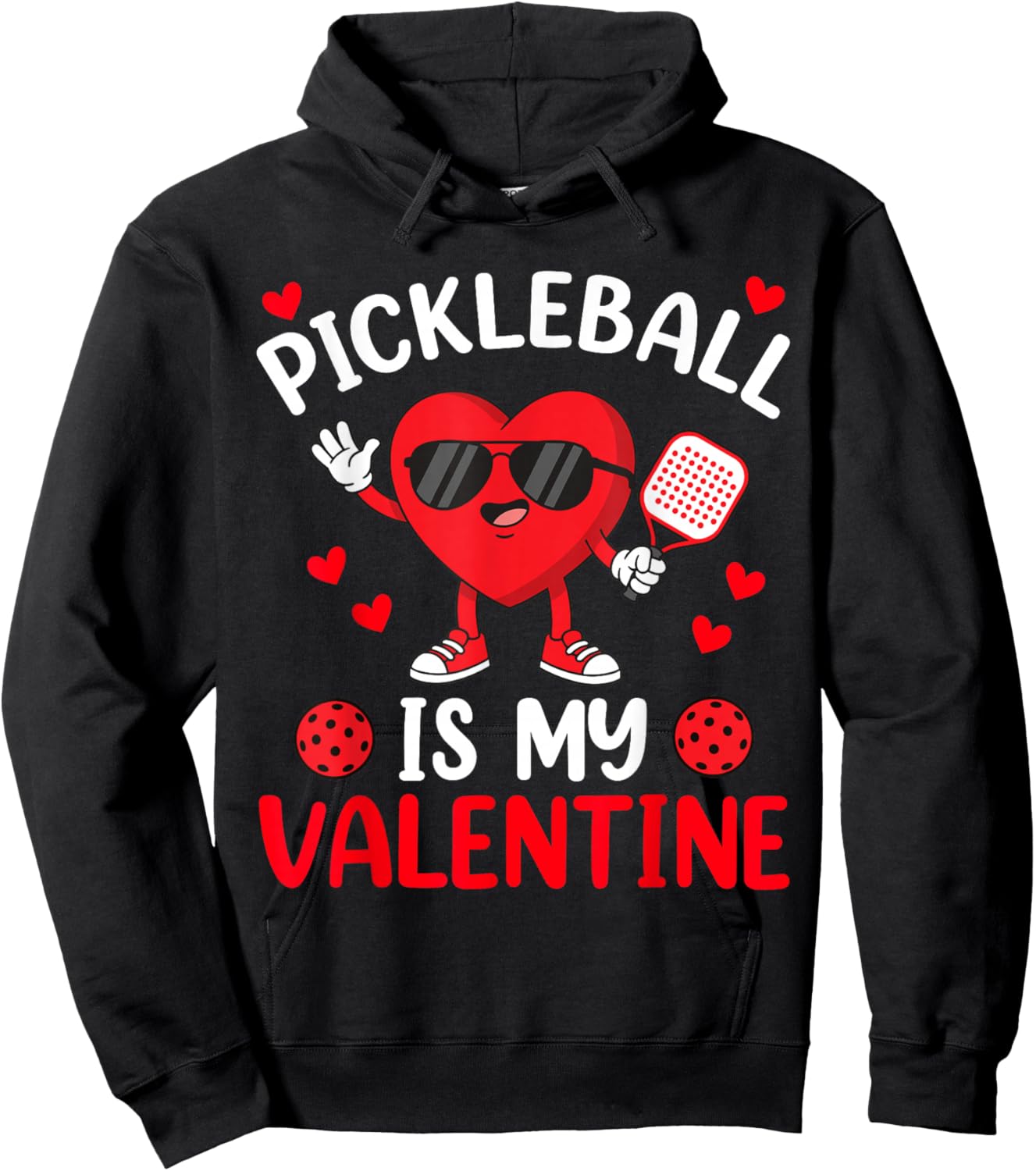 Women Pickleball Valentine Day Heart Love Girl Pickle Ball Hoodie - Hoodie | Black
