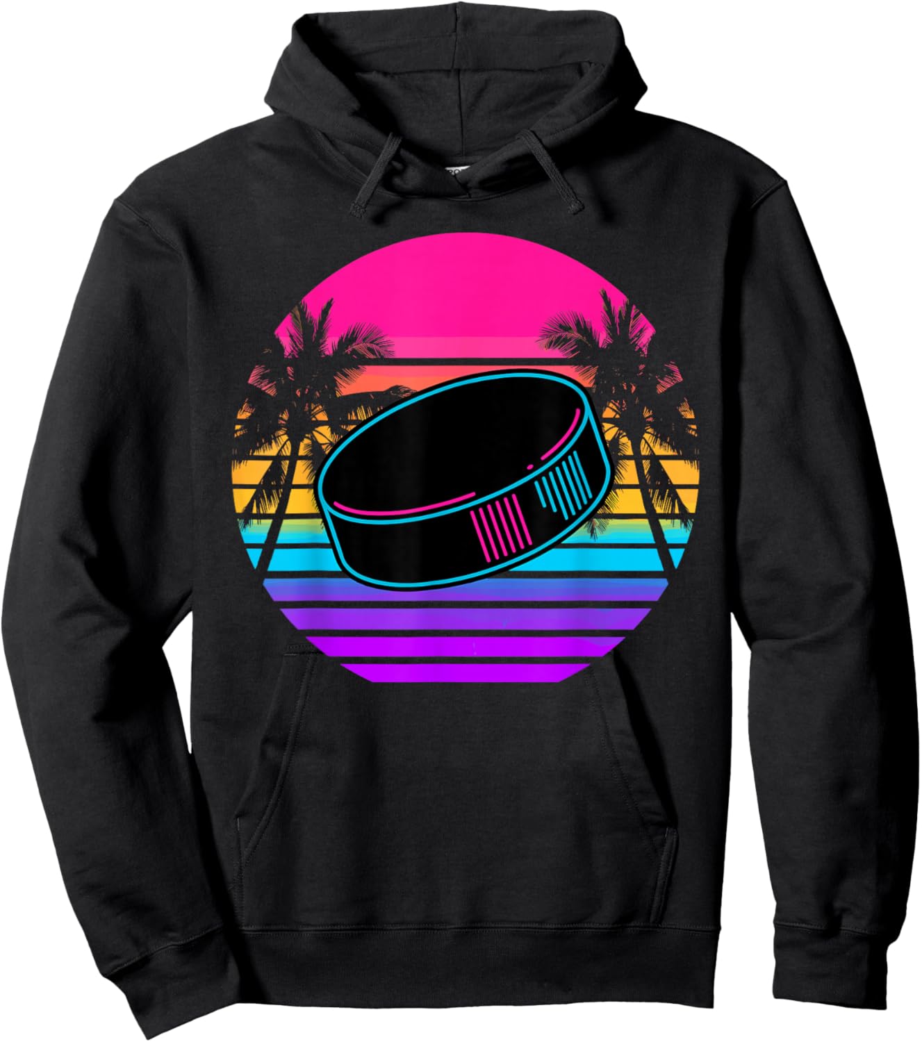 Retro Beach Palm Ice Hockey Hoodie - Hoodie | Black