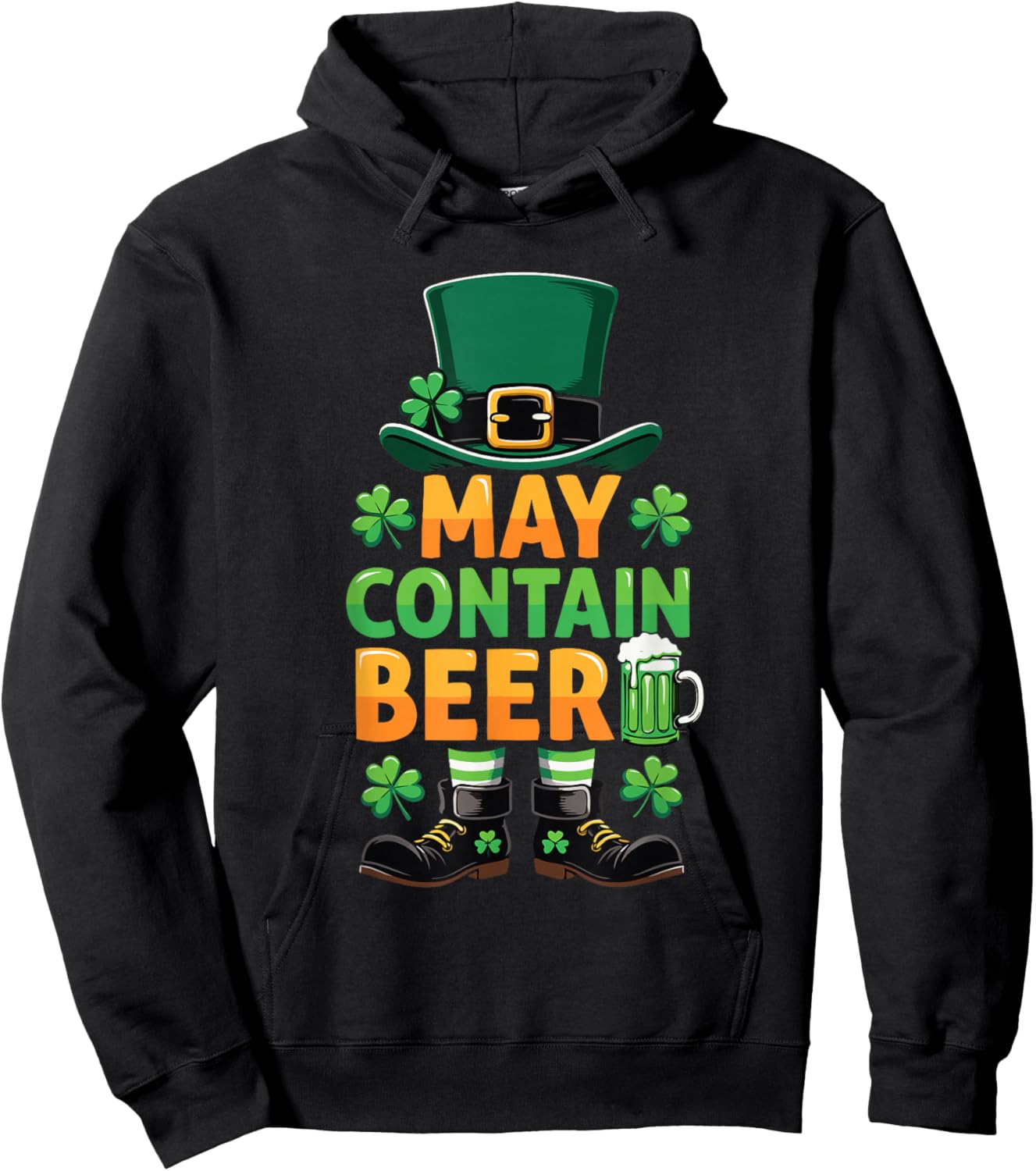 Retro May Contain Beer Leprechaun St Patrick's Day Men Women Hoodie - Hoodie | Black
