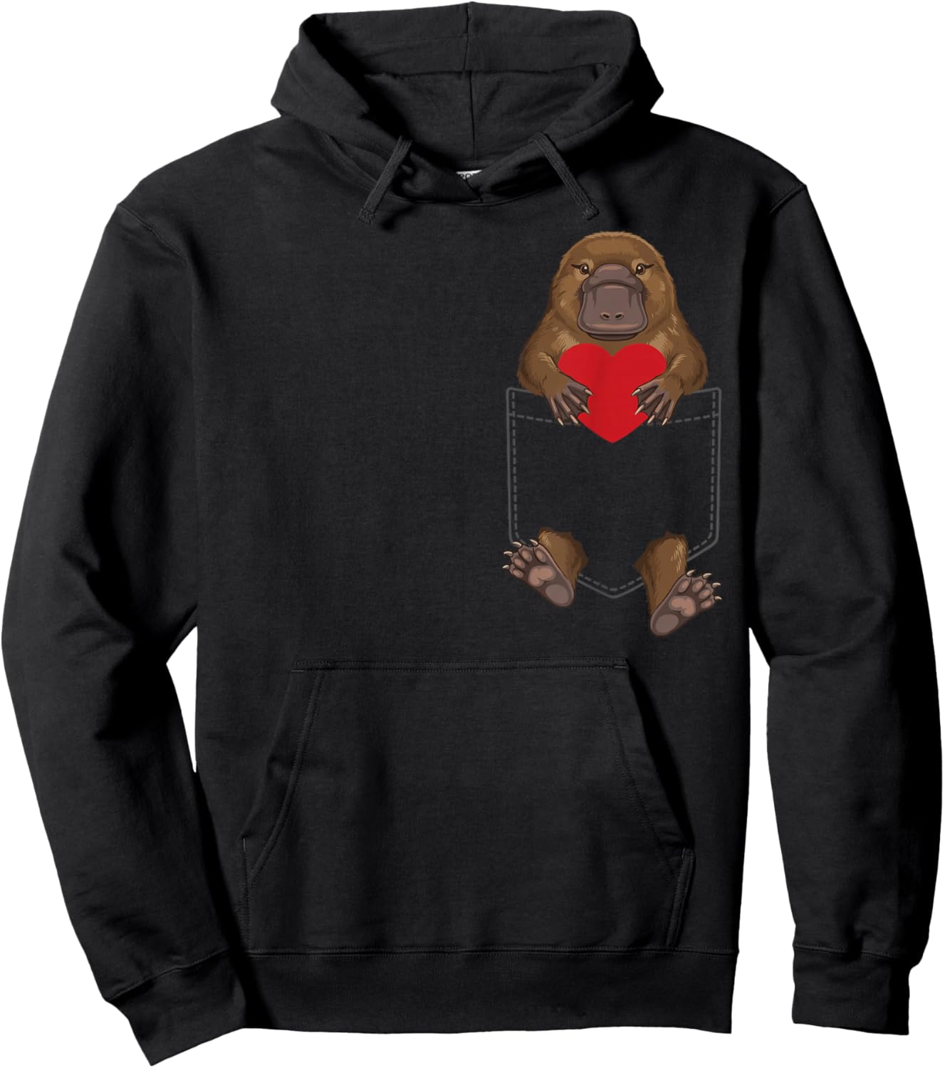 Cute Platypus in Pocket Wildlife Lover Valentines Hoodie - Hoodie | Black