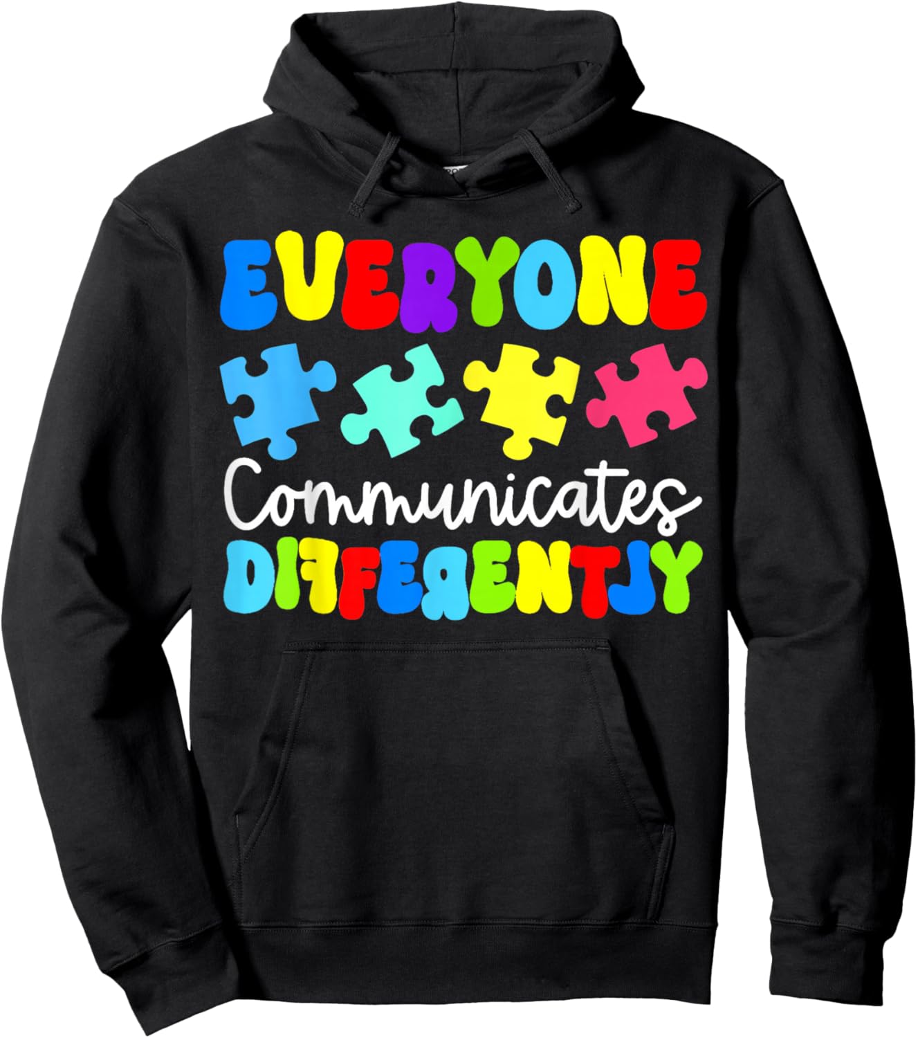 Groovy Autism Awareness Everyone Communicates Differently Hoodie - Hoodie | Black