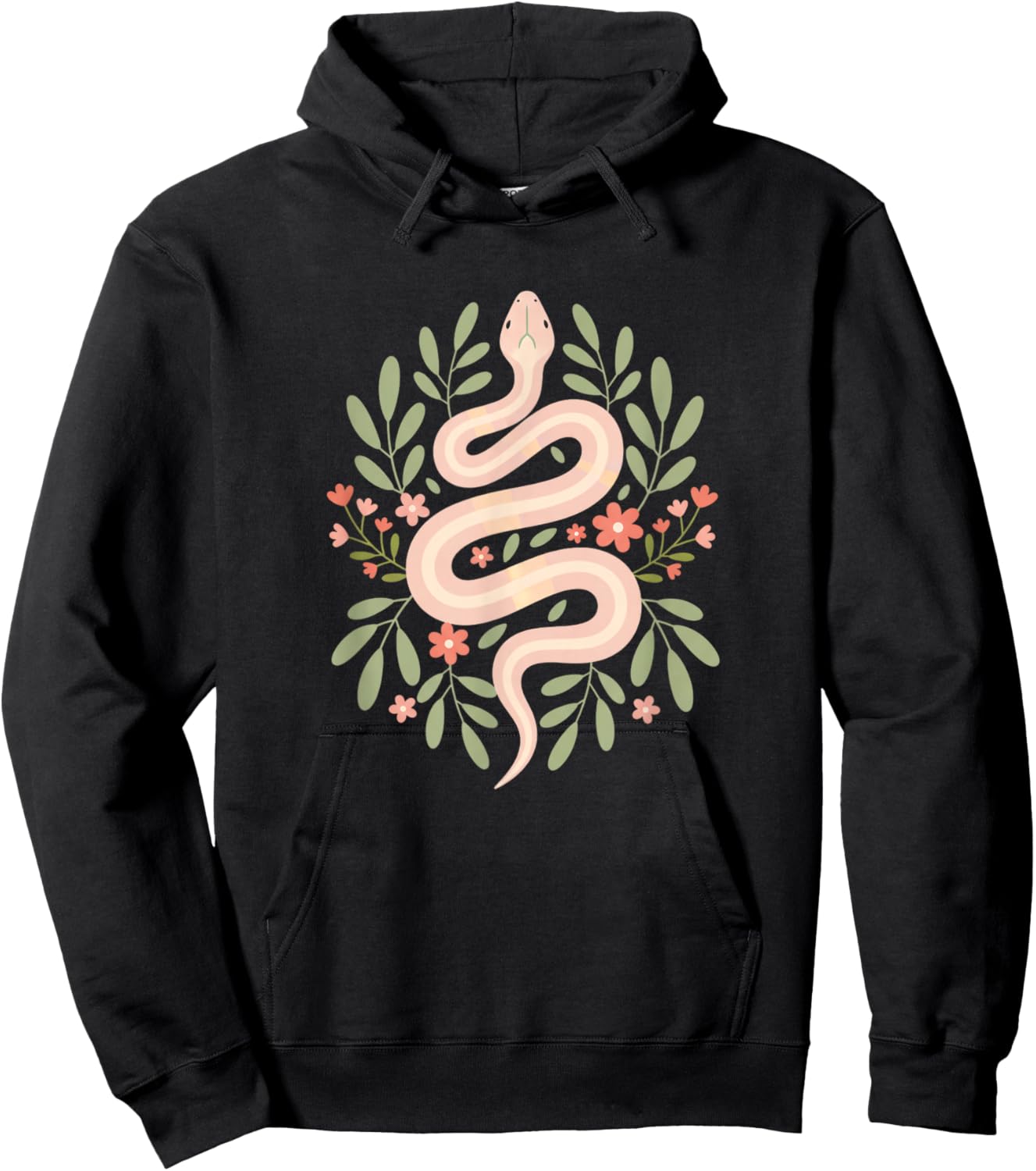 Pink Snake Surrounded by Flowers Kids Serpent Floral Design Hoodie - Hoodie | Black