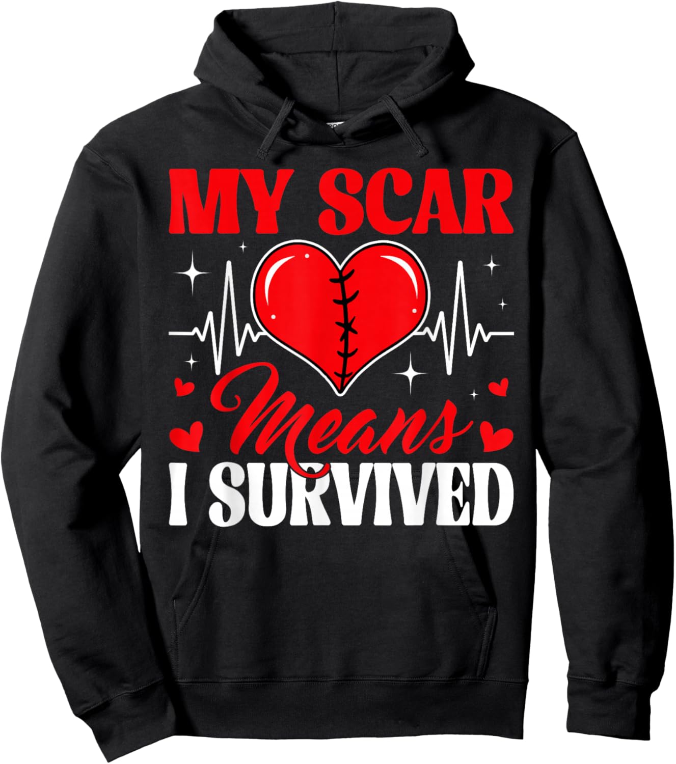 My Scar Means I Survived CHD Awareness Open Heart Surgery Hoodie - Hoodie | Black