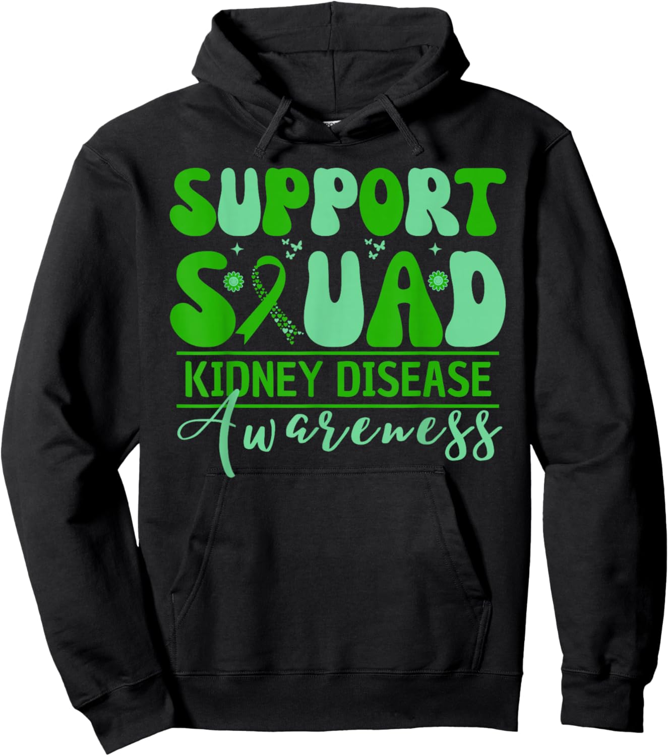 Support Squad Kidney Disease Awareness Green Ribbon Warriors Hoodie - Hoodie | Black