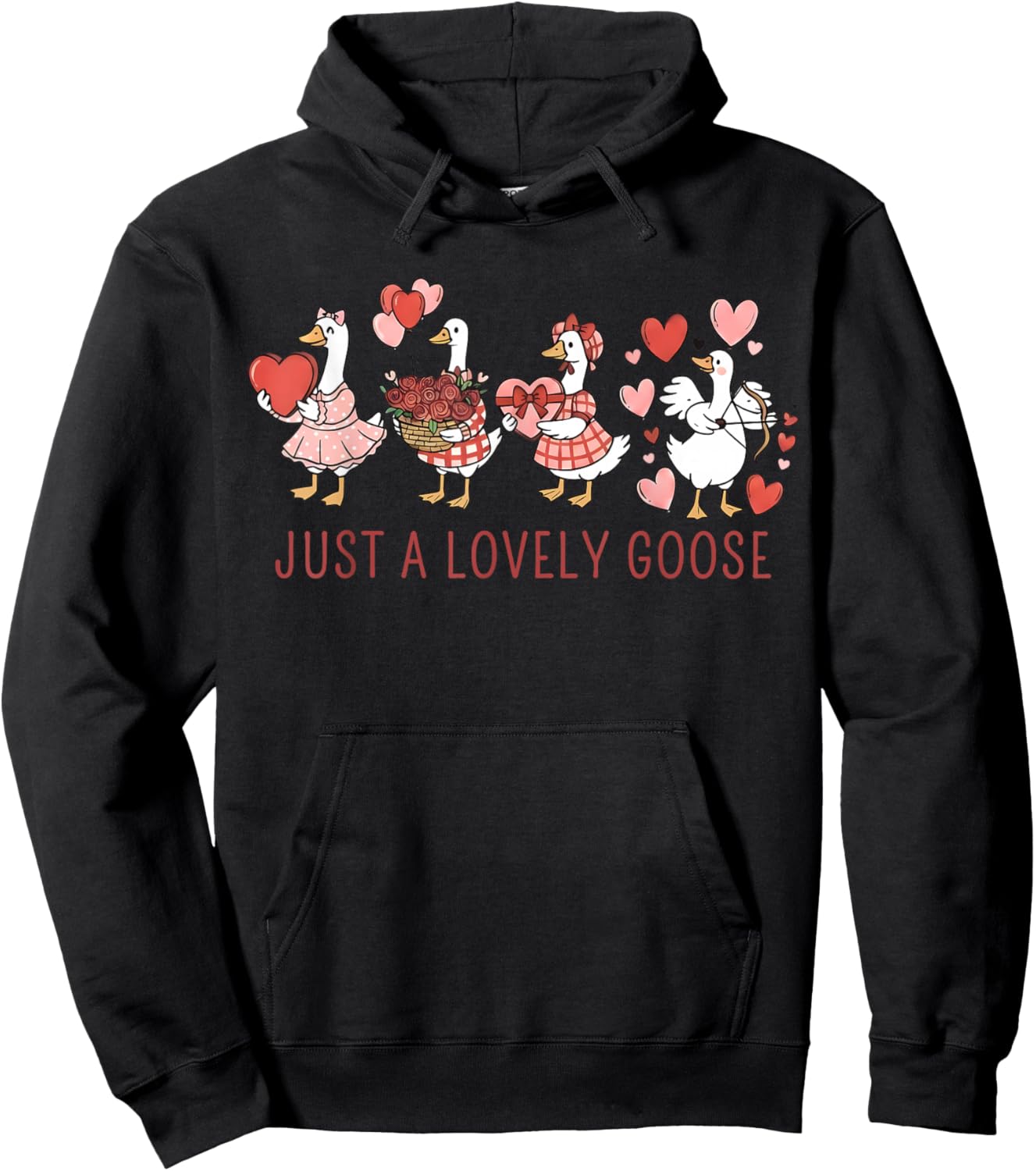 Just A Lovely Goose Cute Silly Goose Valentine's Day Hoodie - Hoodie | Black
