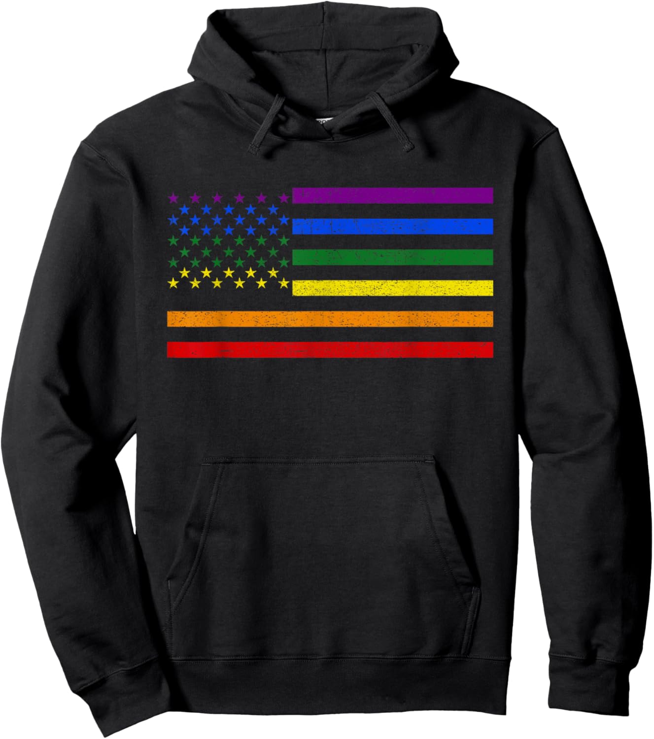 American Flag Rainbow LGBT Lesbian Gay Pride Month LGBTQ Hoodie - Hoodie | Black