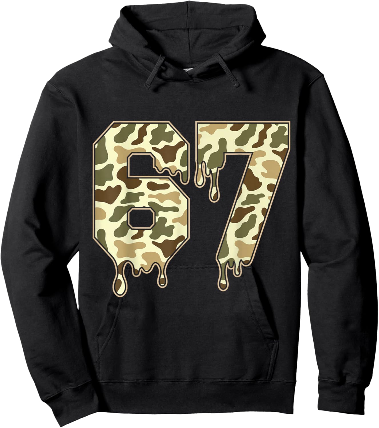 Funny Six Seven Camouflage Dripping Gen Alpha Slang 6 7 Meme Hoodie - Hoodie | Black