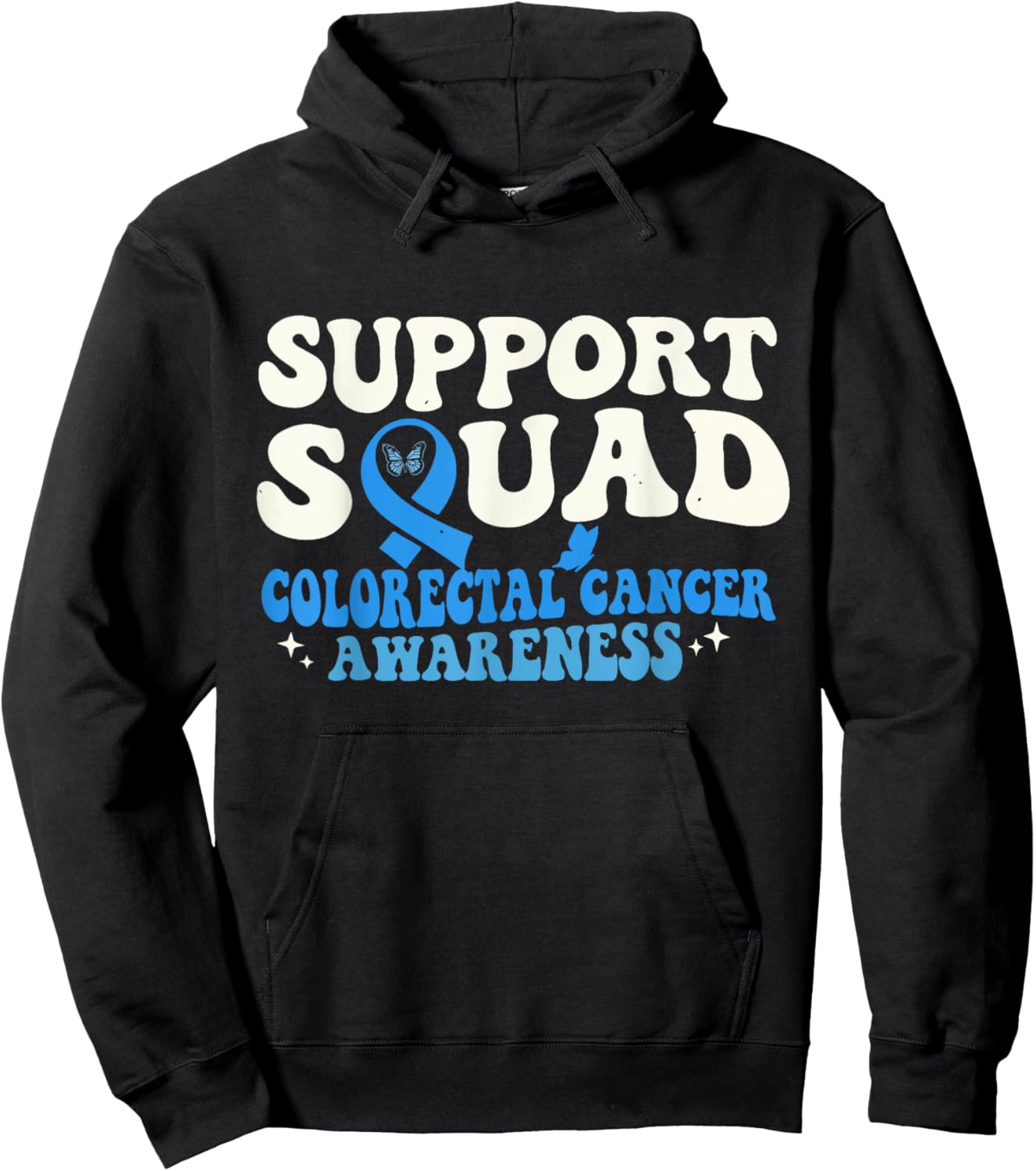 Butterfly Colon Cancer Awareness Support Squad Blue Ribbon Hoodie - Hoodie | Black