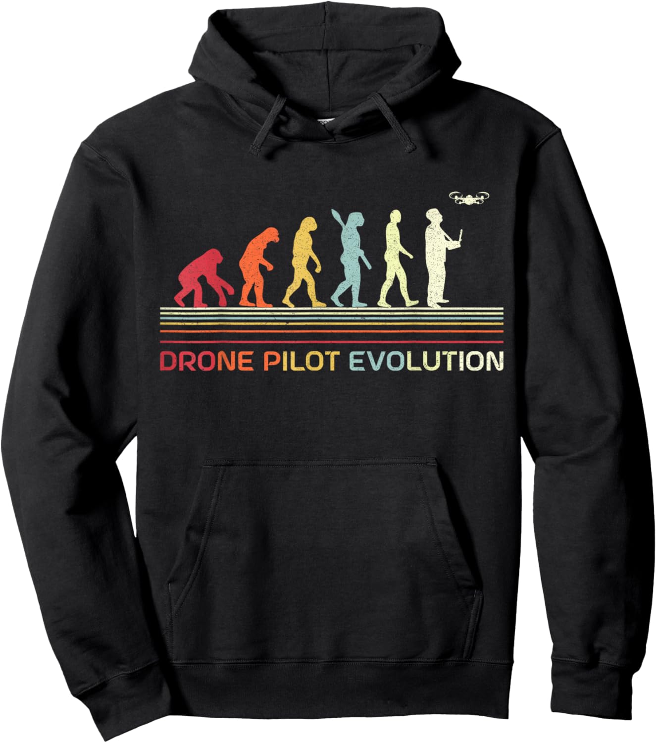 Drone Pilot Evolution Retro Vintage Style Quadcopter Flying Hoodie - Hoodie | Black