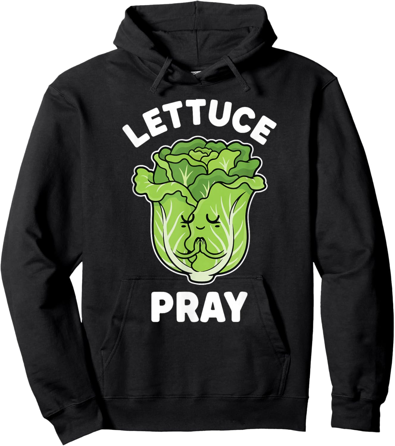 Let us Pray Funny Christian Pun Kawaii Green Lettuce Kids Hoodie - Hoodie | Black