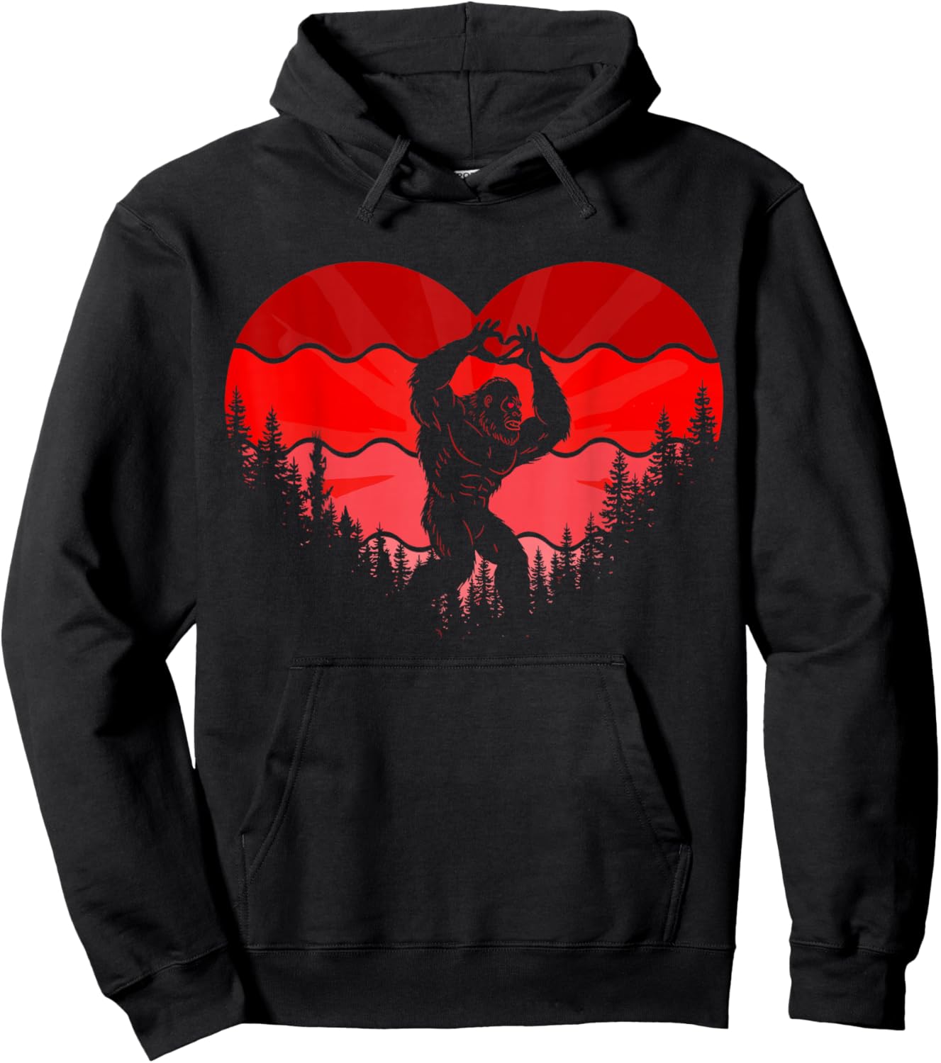 Bigfoot Heart Valentine's Day Boys Girls Kids Love Sasquatch Hoodie - Hoodie | Black