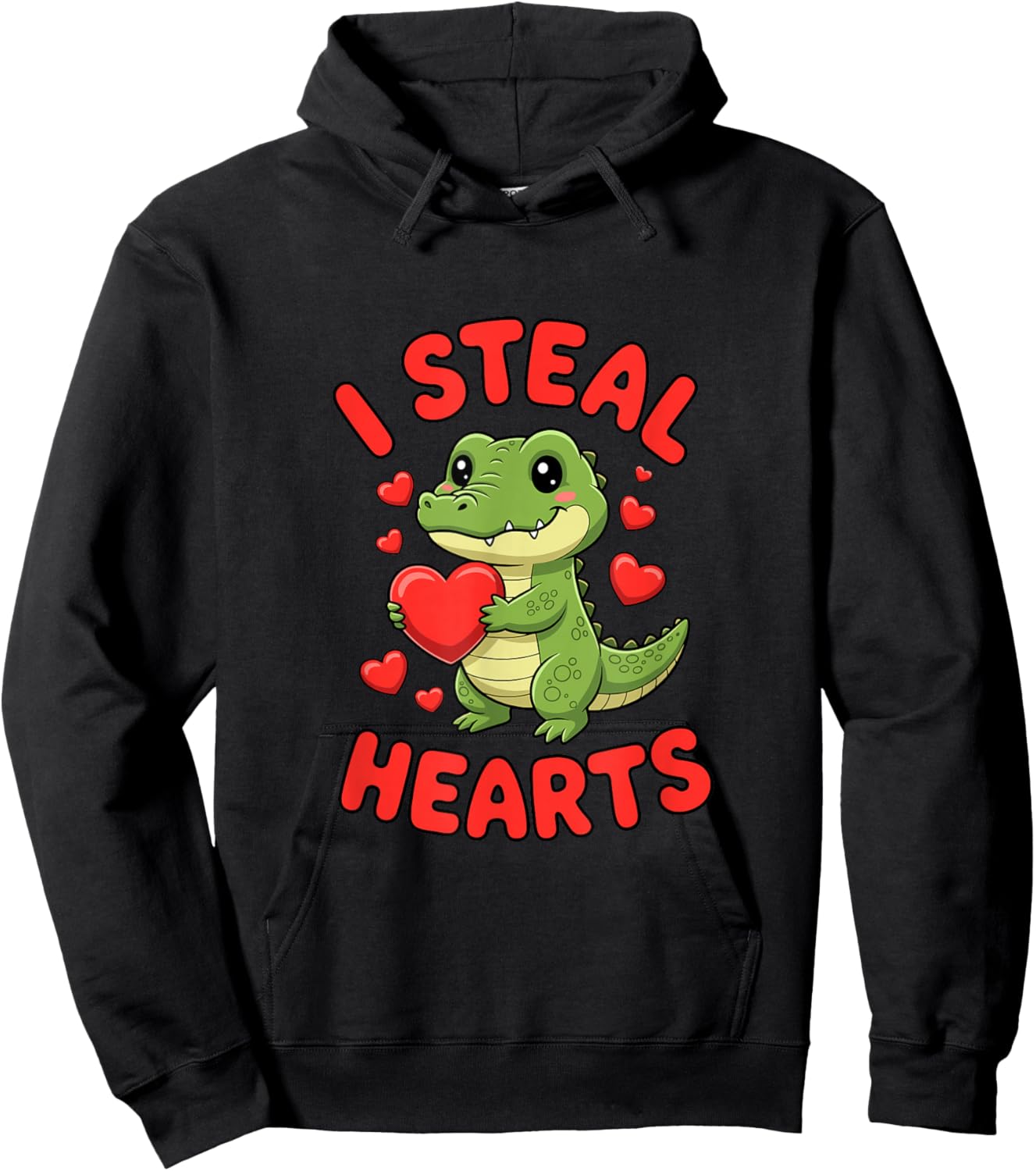 I Steal Hearts Valentine's Day Alligator Hoodie - Hoodie | Black