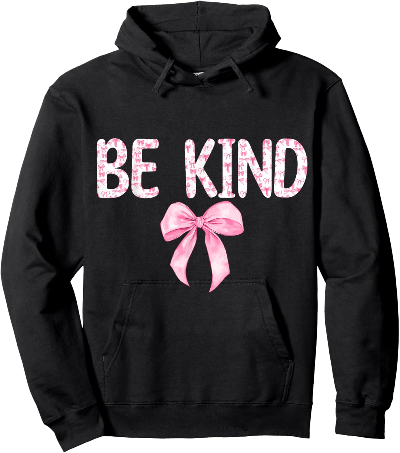 Be Kind Pink Bow Women Girls Kids Toddler Positive Kindness Hoodie - Hoodie | Black
