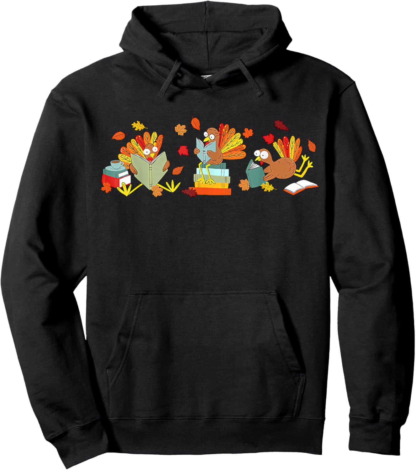 Turkey Reading Books Fall Thanksgiving Teacher Book Lovers Hoodie - Hoodie | Black