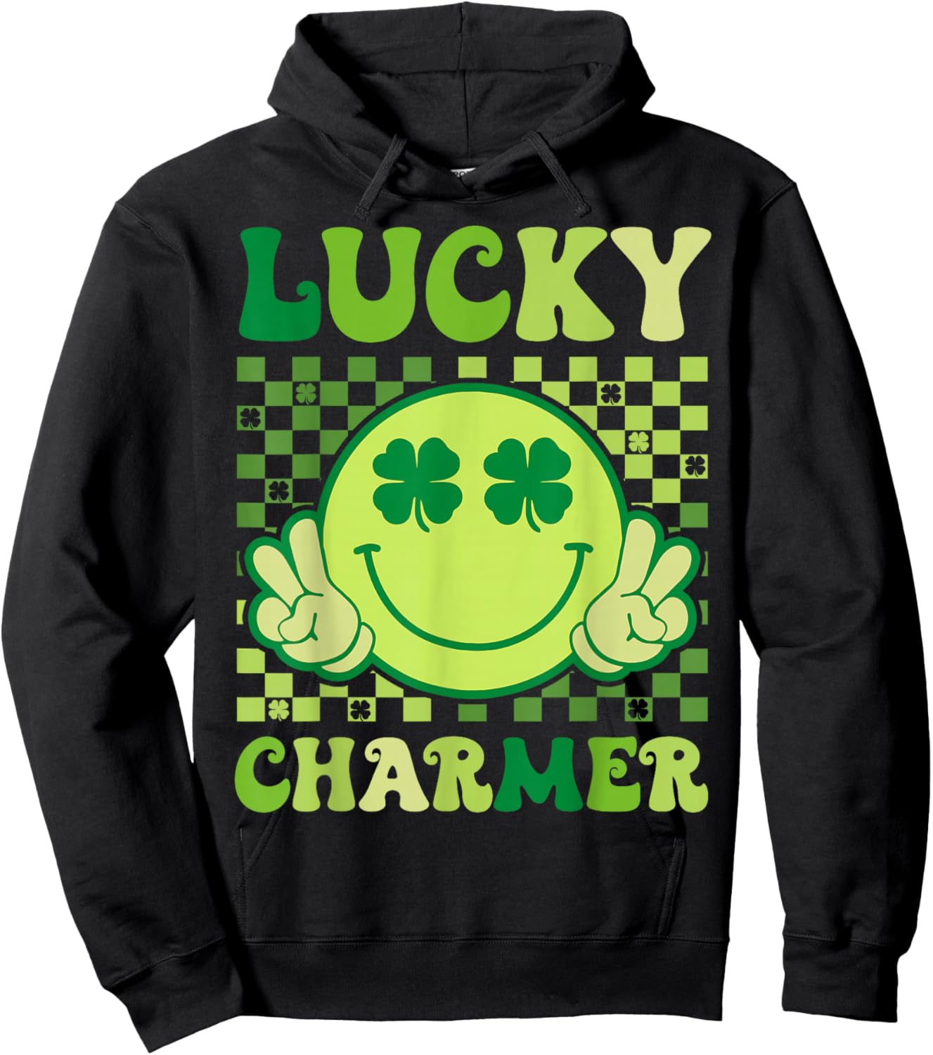 Groovy Lucky Charmer St Patricks Day Shamrock Boys Girl Kids Hoodie - Hoodie | Black