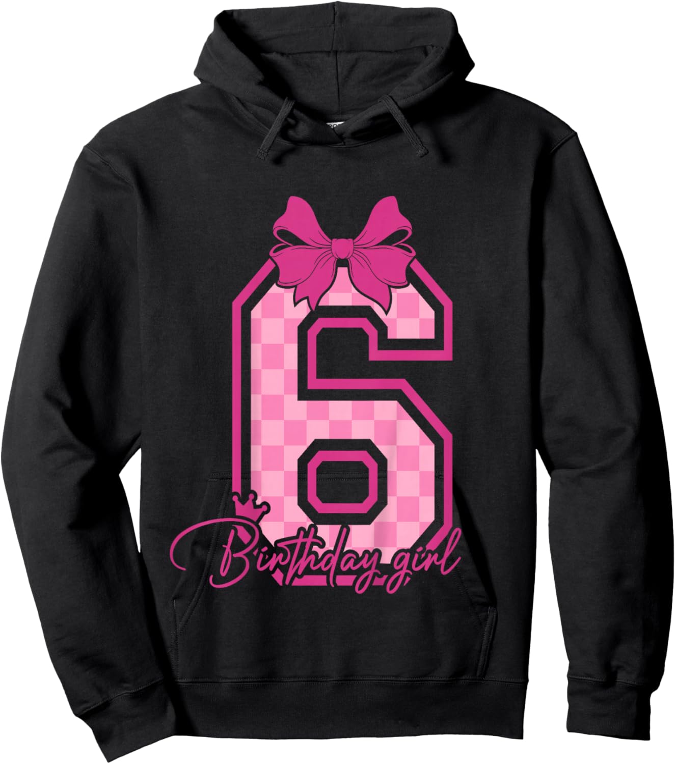 6th Birthday Girl Coquette Pink Bow 6 Year Old Birthday Girl Hoodie - Hoodie | Black
