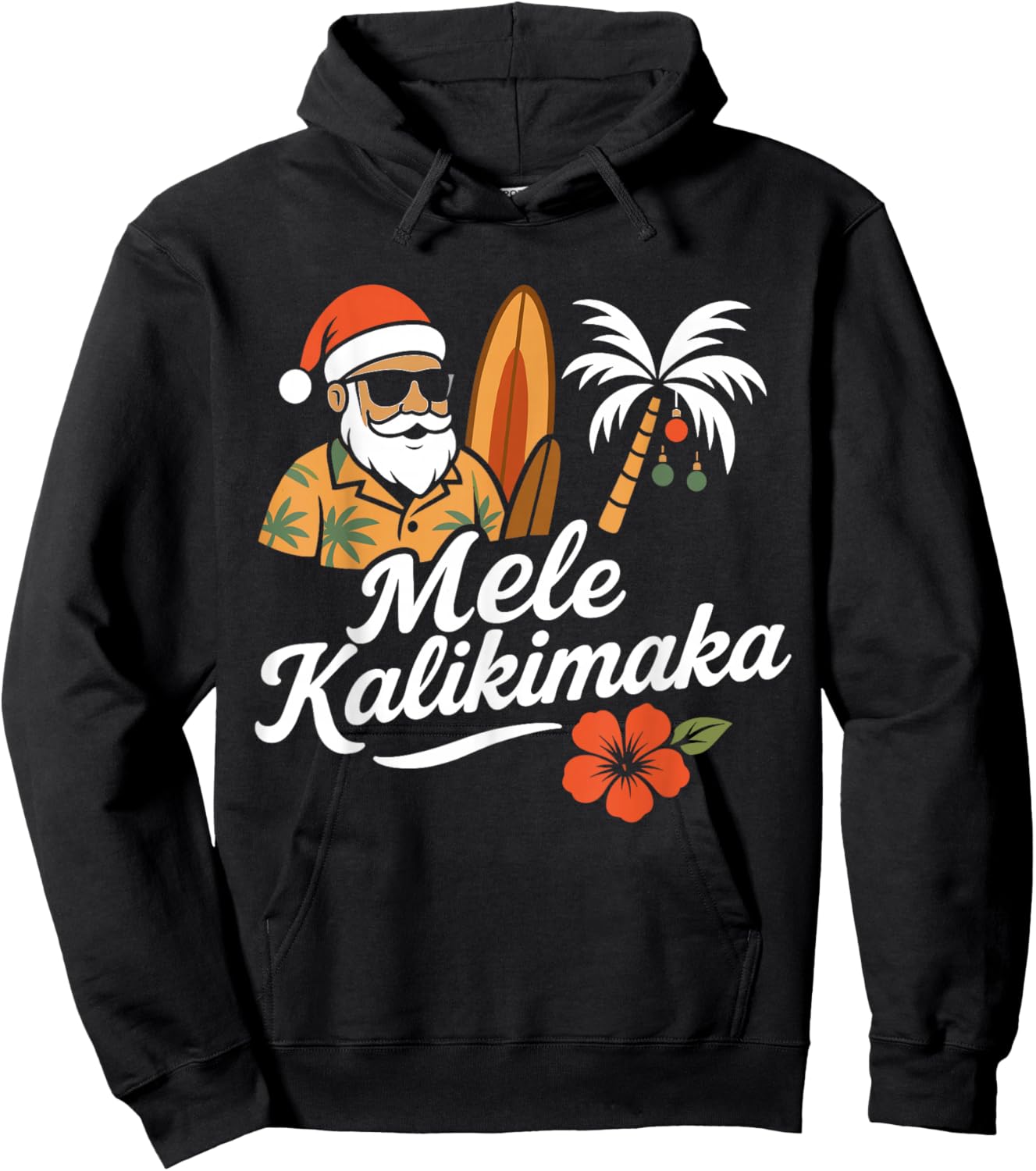 Mele Kalikimaka Hawaiian Christmas Santa Hat Hawaii Hoodie - Hoodie | Black