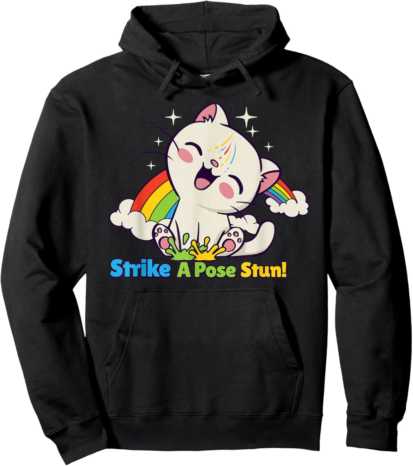 Strike A Pose Stun Cute Rainbow Cat Energy Humor Hoodie - Hoodie | Black