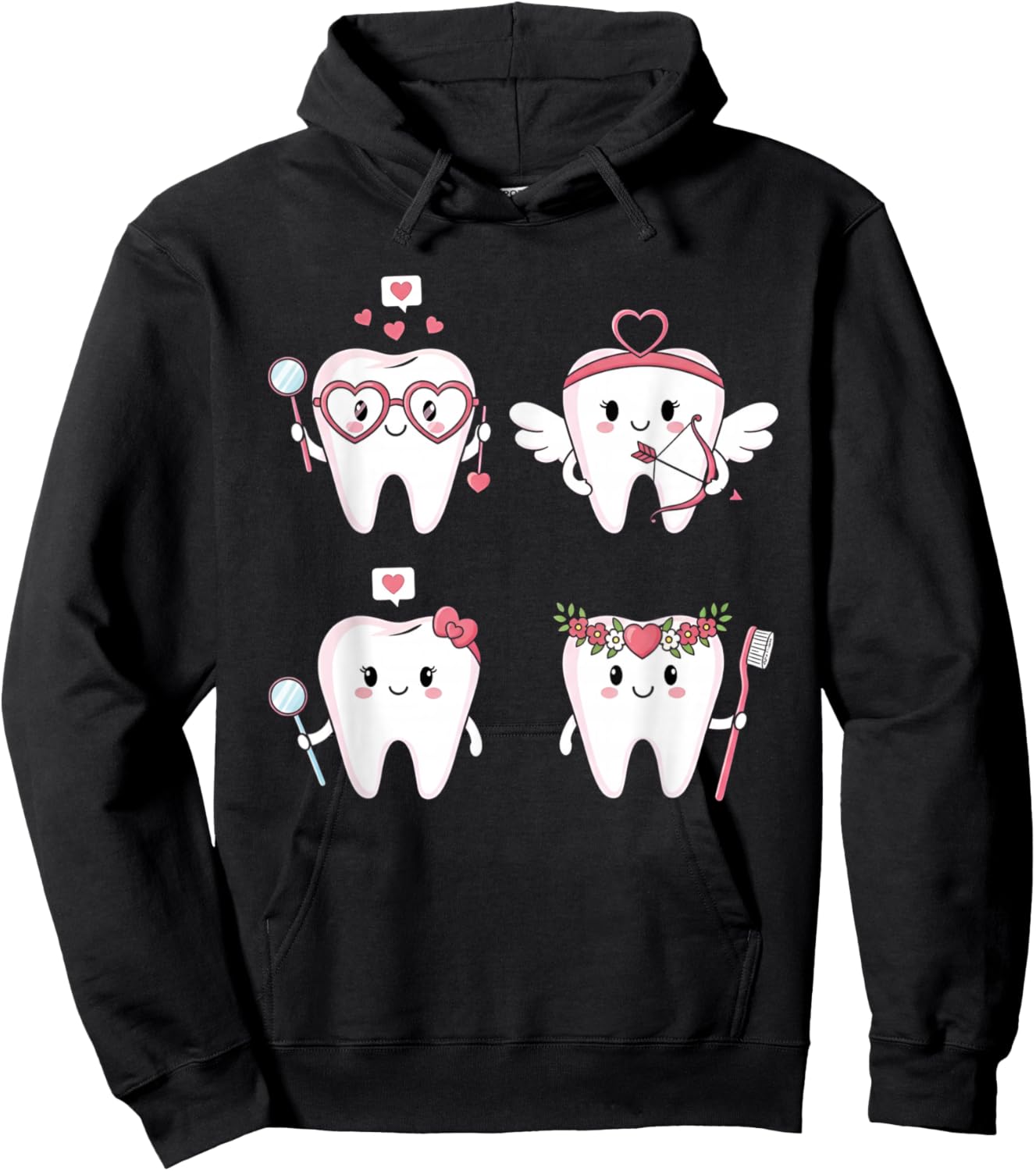 Valentines Day Dentist Tooth Funny Dental Women Hoodie - Hoodie | Black